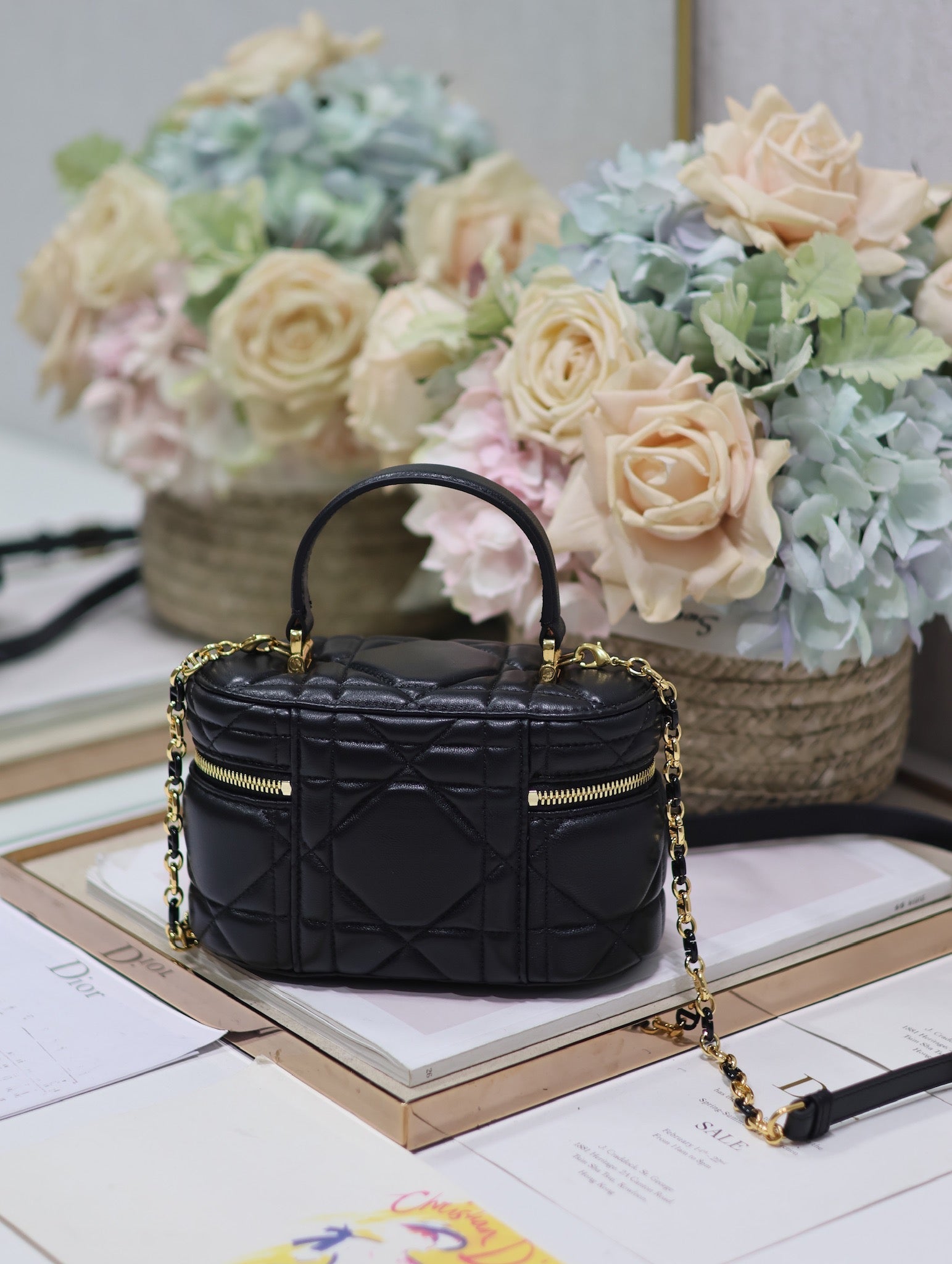 DIOR CARO 16 MINI VANITY CASE IN BLACK MACROCANNAGE LAMBSKIN