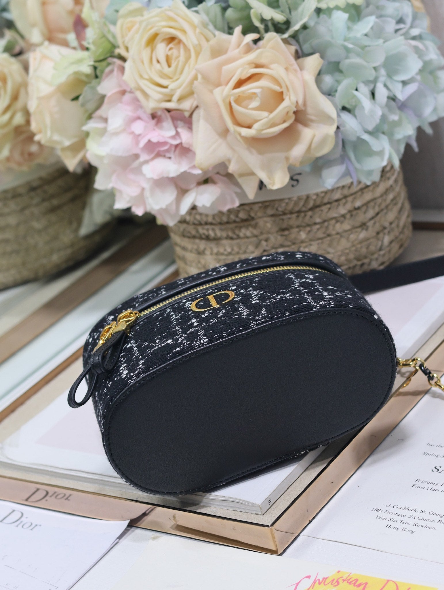 DIOR CARO 16 MINI VANITY CASE IN BLACK MACROCANNAGE TWEED