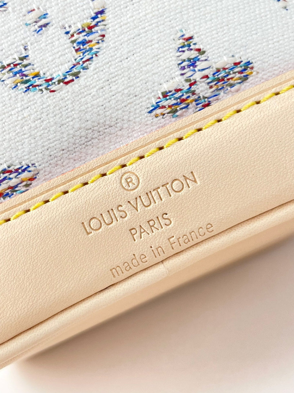 LOUIS VUITTON NANO NOÉ 16 IN WHITE MONOGRAM JACQUARD FABRIC AND BEIGE CALFSKIN TRIM