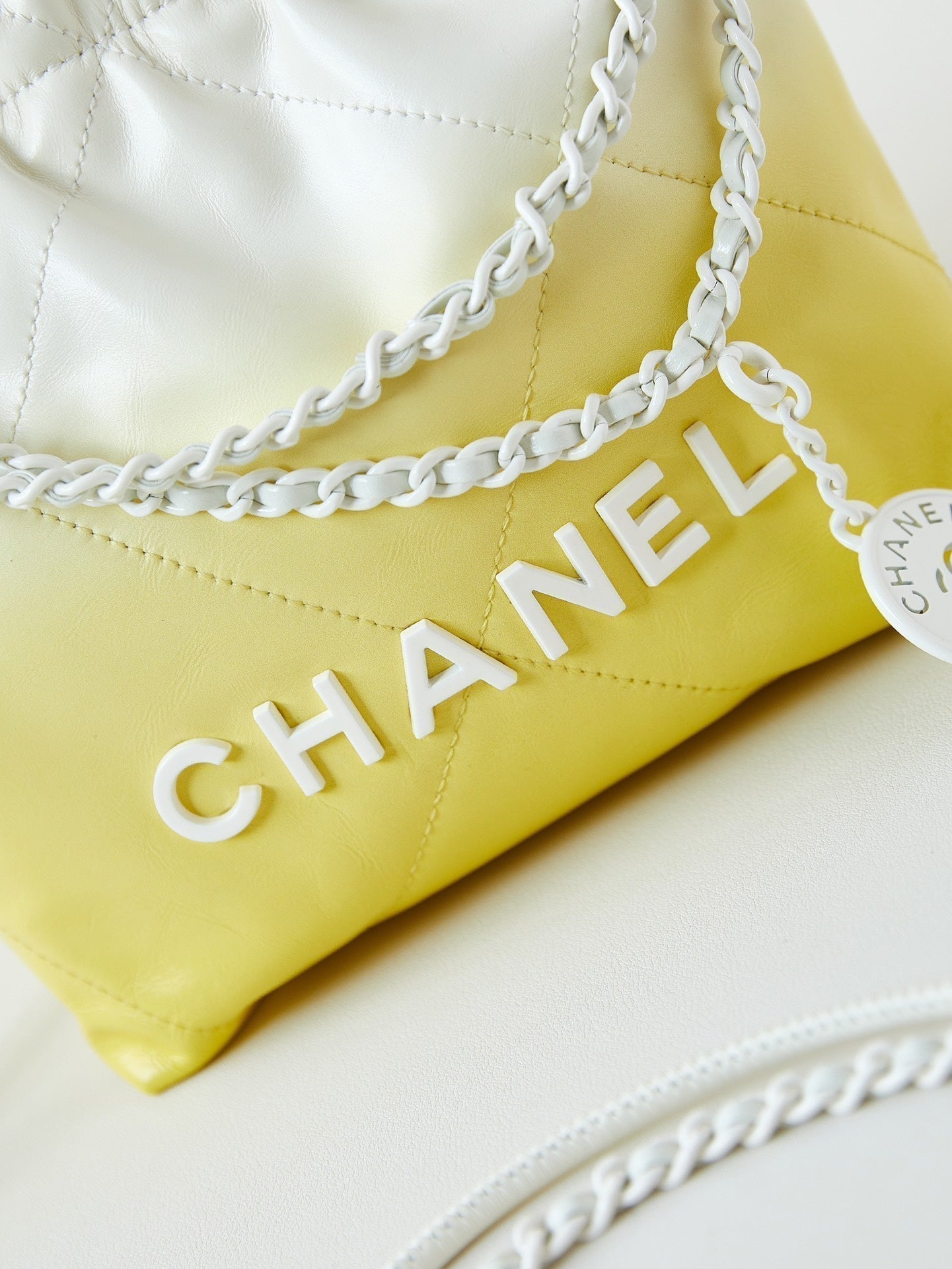 CHANEL MINI 20 HOBO BAG IN WHITE MIX LIGHT YELLOW CALFSKIN