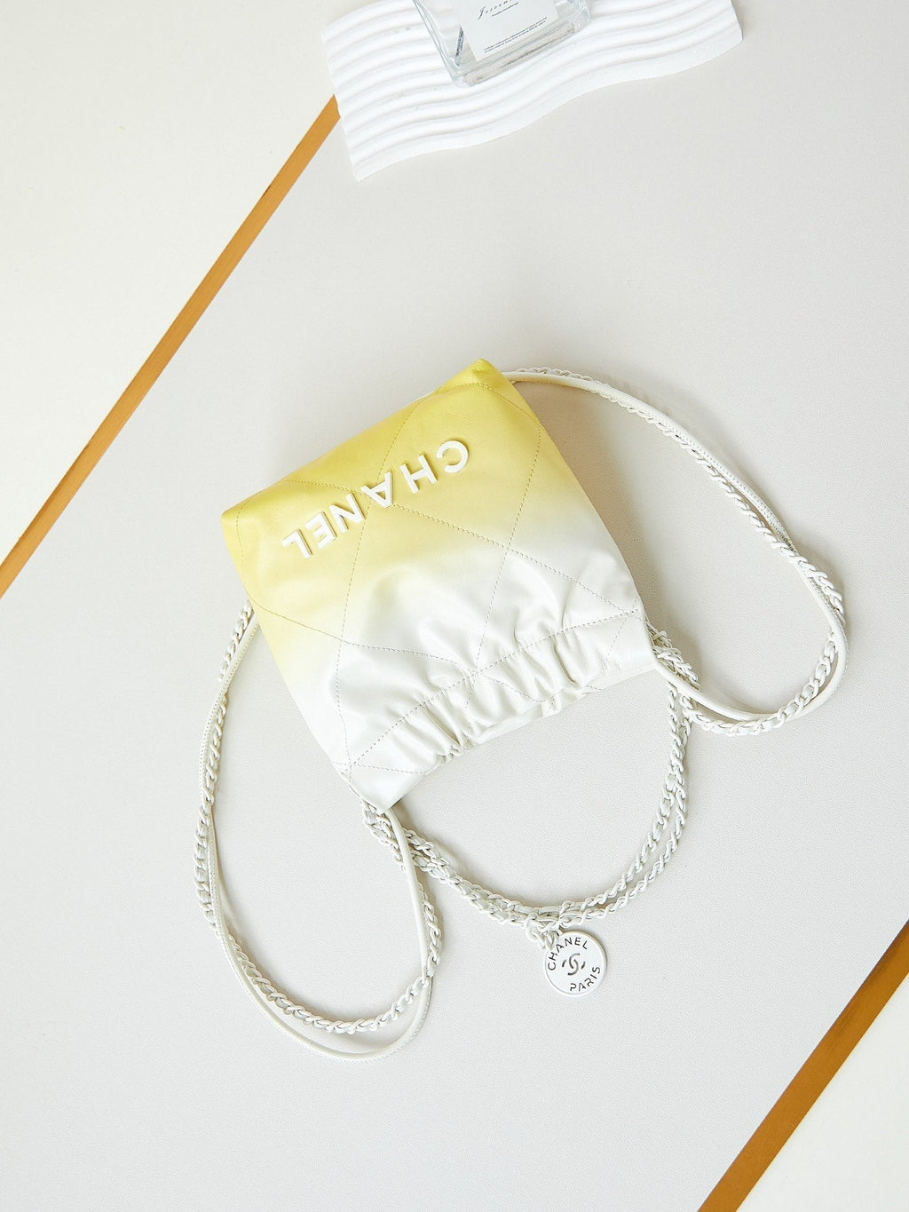 CHANEL MINI 20 HOBO BAG IN WHITE MIX LIGHT YELLOW CALFSKIN