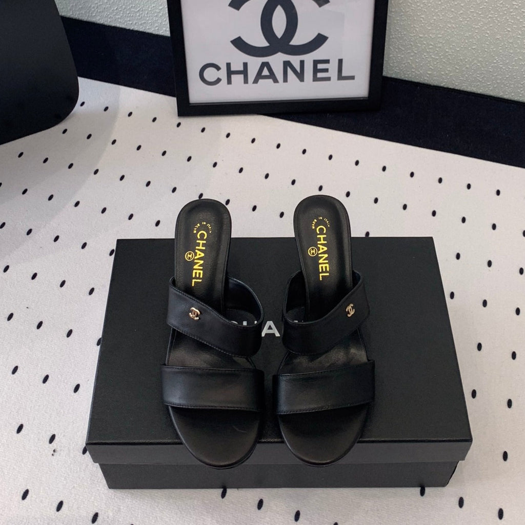 CHANEL MULES black 1 LAMBSKIN