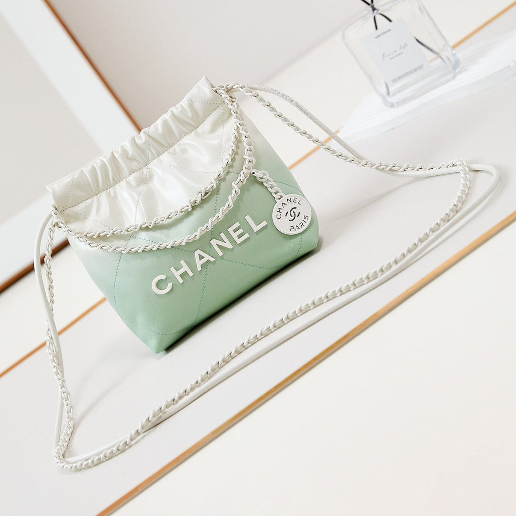 CHANEL MINI 20 HOBO BAG IN WHITE MIX LIGHT GREEN CALFSKIN