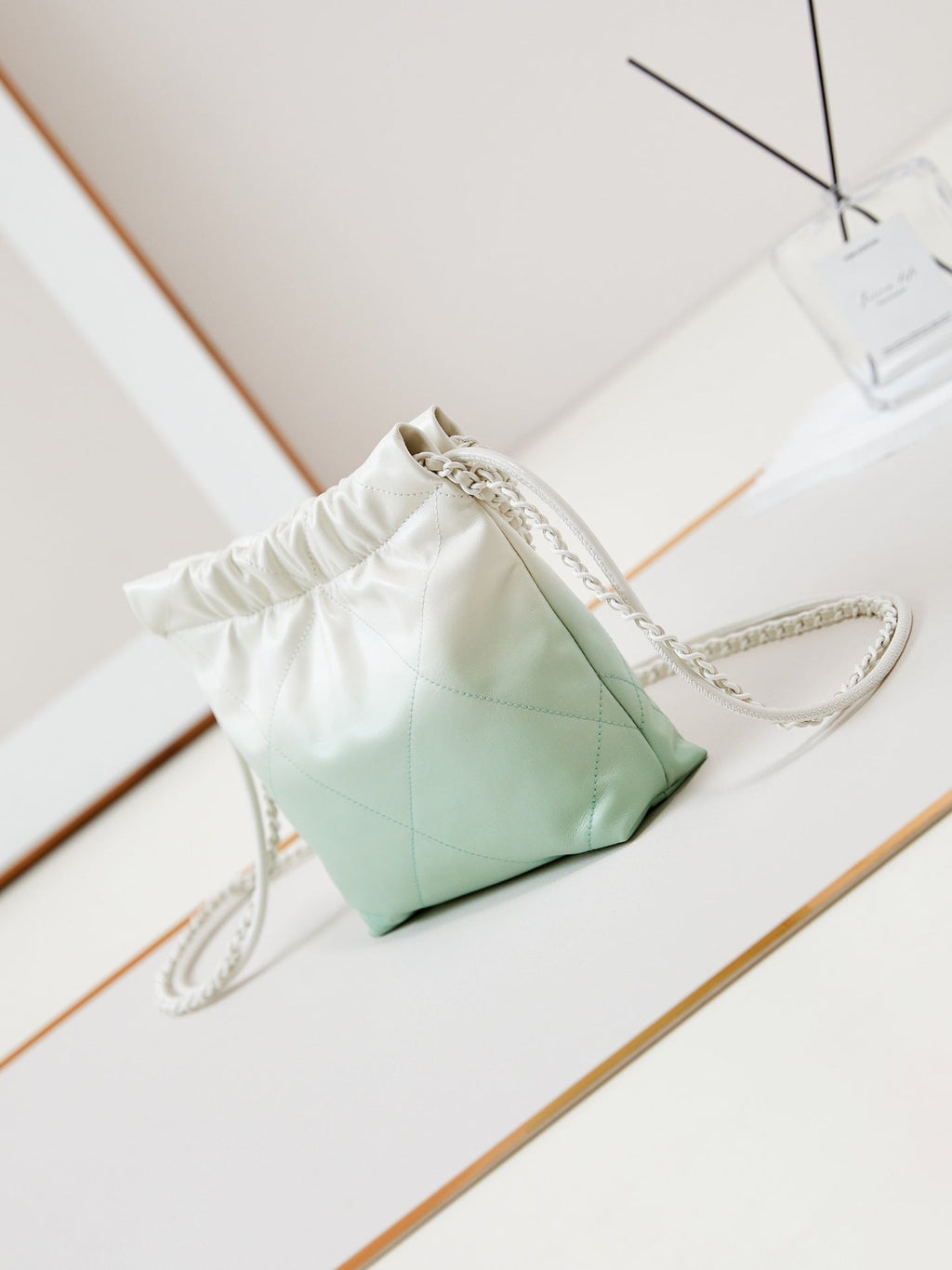 CHANEL MINI 20 HOBO BAG IN WHITE MIX LIGHT GREEN CALFSKIN