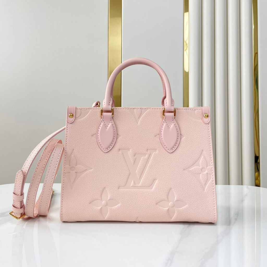 LOUIS VUITTON ONTHEGO PM 25 IN OPALE PINK MONOGRAM EMPREINTE LEATHER