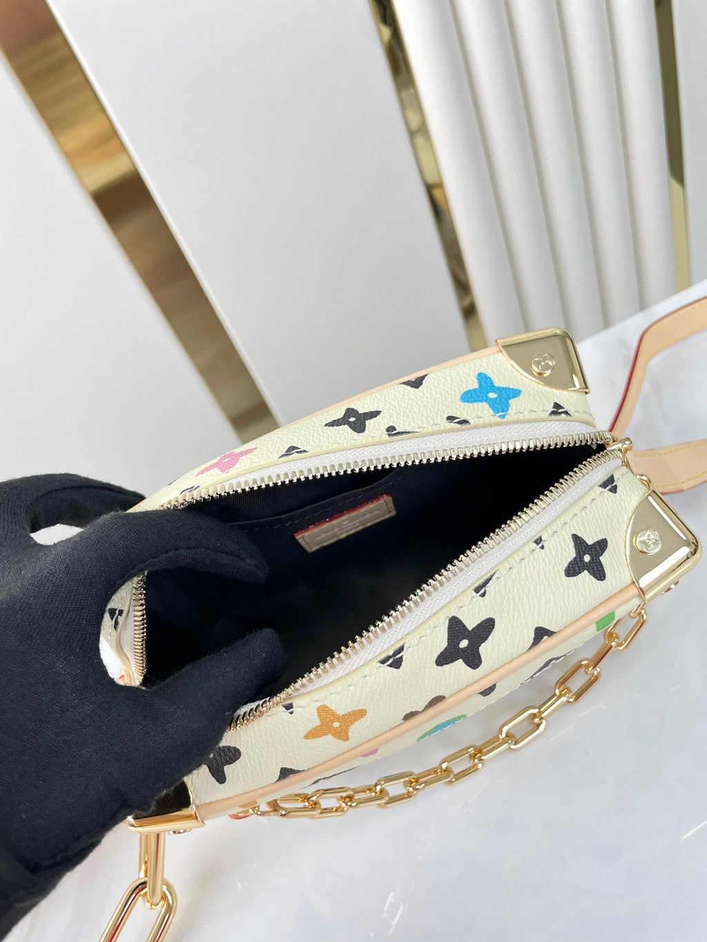 LOUIS VUITTON MINI SOFT TRUNK 18 IN VANILLA MONOGRAM CRAGGY CANVAS GOLD CHAIN