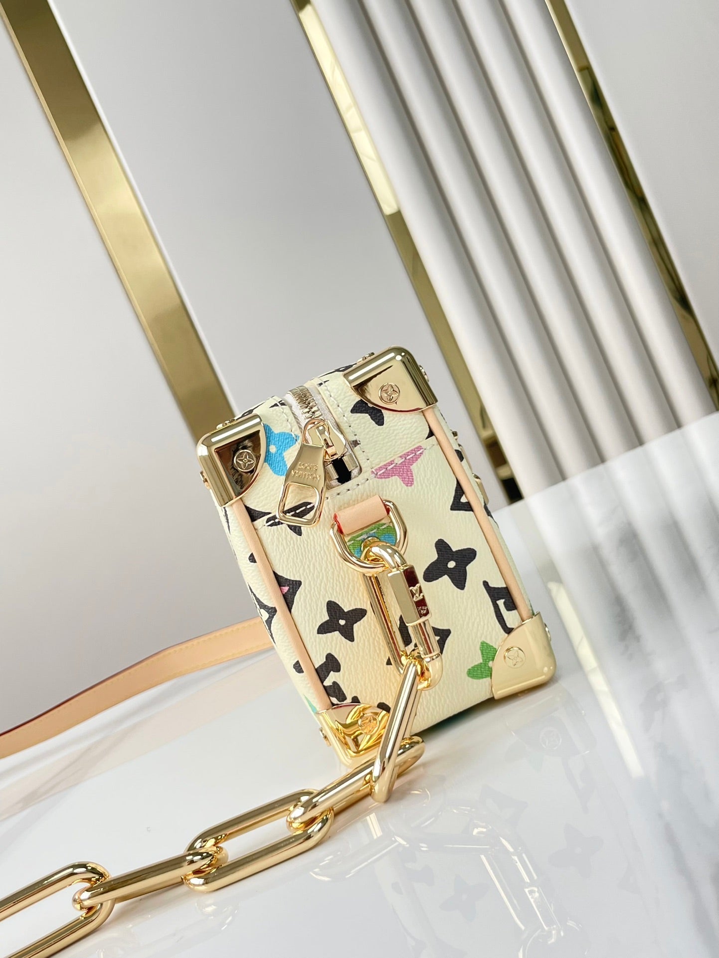 LOUIS VUITTON MINI SOFT TRUNK 18 IN VANILLA MONOGRAM CRAGGY CANVAS GOLD CHAIN