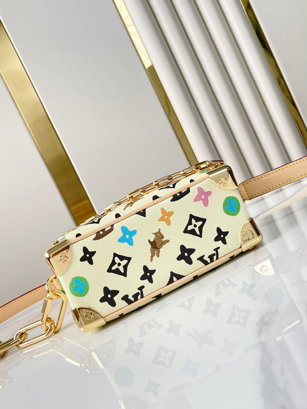 LOUIS VUITTON MINI SOFT TRUNK 18 IN VANILLA MONOGRAM CRAGGY CANVAS GOLD CHAIN