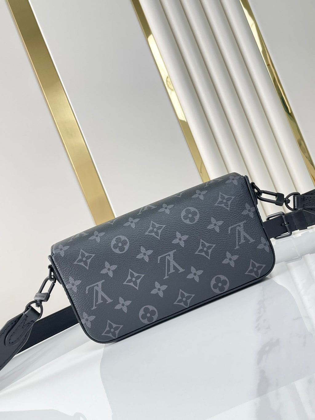 LOUIS VUITTON MONTSOURIS WEARABLE WALLET 22 IN GUN METAL MONOGRAM ECLIPSE CANVAS