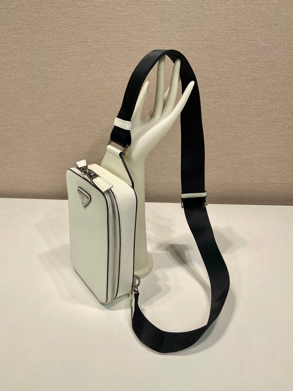 PRADA CHEST BAG 20 IN WHITE SAFFIANO LEATHER