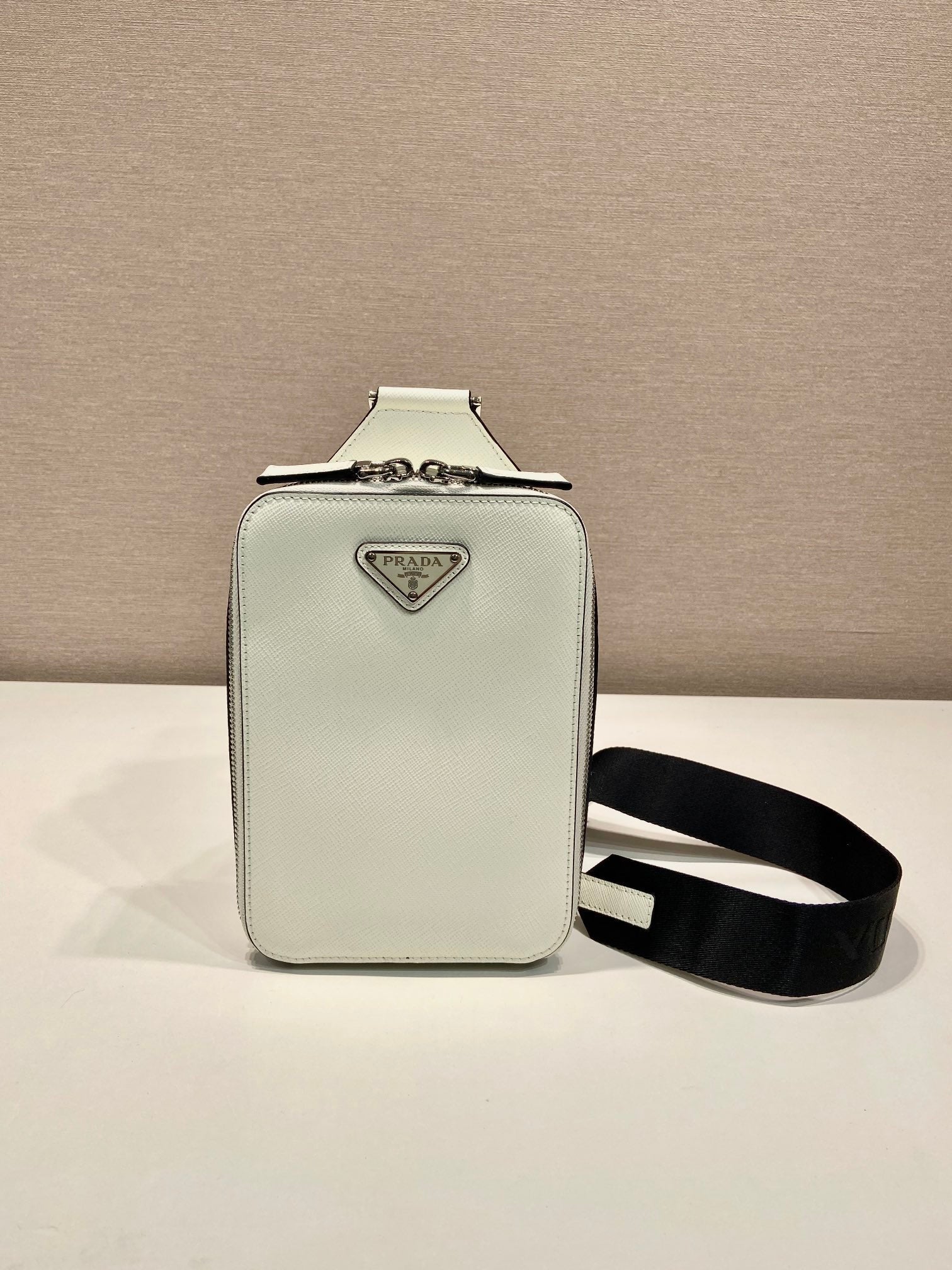 PRADA CHEST BAG 20 IN WHITE SAFFIANO LEATHER