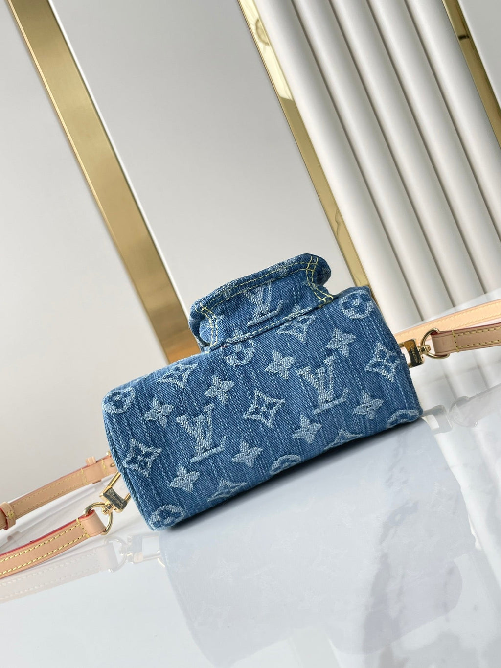 LOUIS VUITTON NANO SPEEDY 16 IN BLUE MONOGRAM DENIM GOLD HARDWARE
