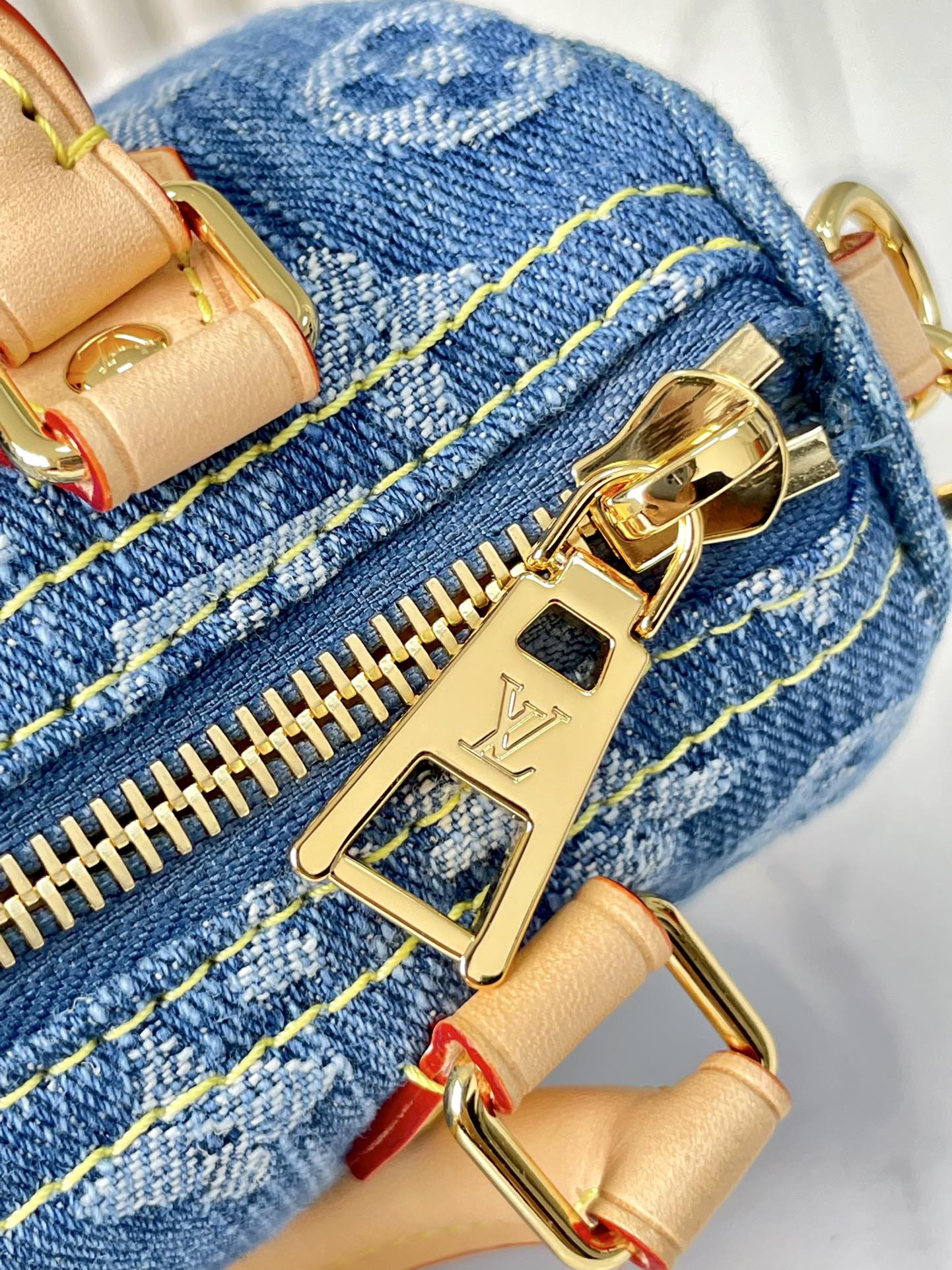 LOUIS VUITTON NANO SPEEDY 16 IN BLUE MONOGRAM DENIM GOLD HARDWARE