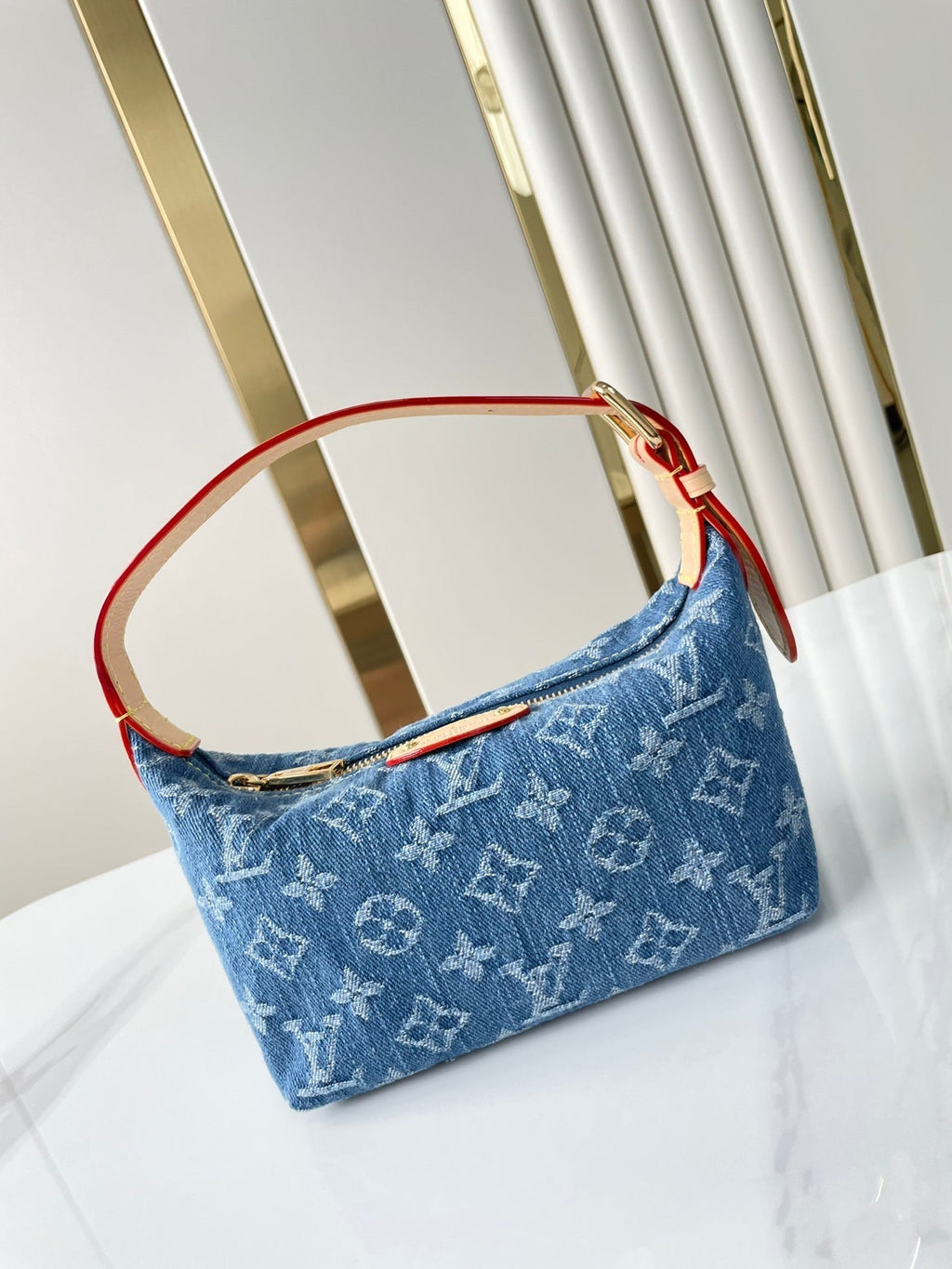 LOUIS VUITTON HILLS POCHETTE 18 IN BLUE MONOGRAM DENIM