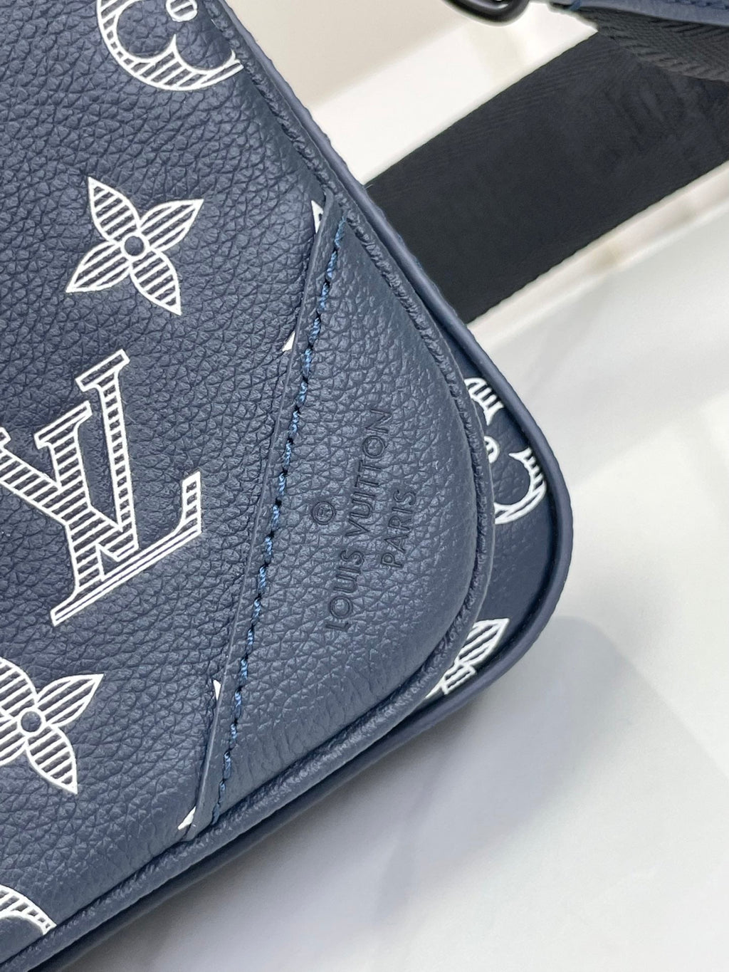 LOUIS VUITTON TRIO MESSENGER 25 IN PRUSSIAN BLUE MONOGRAM SHADOW CALFSKIN