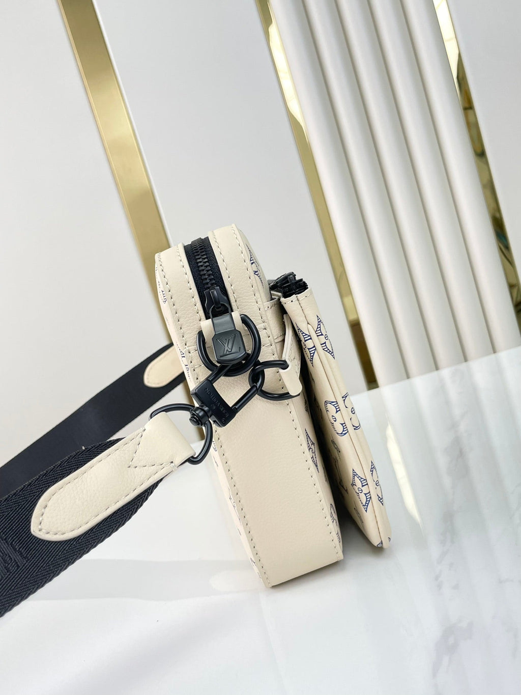 LOUIS VUITTON TRIO MESSENGER 25 IN CREAM BLUE MONOGRAM SHADOW CALFSKIN