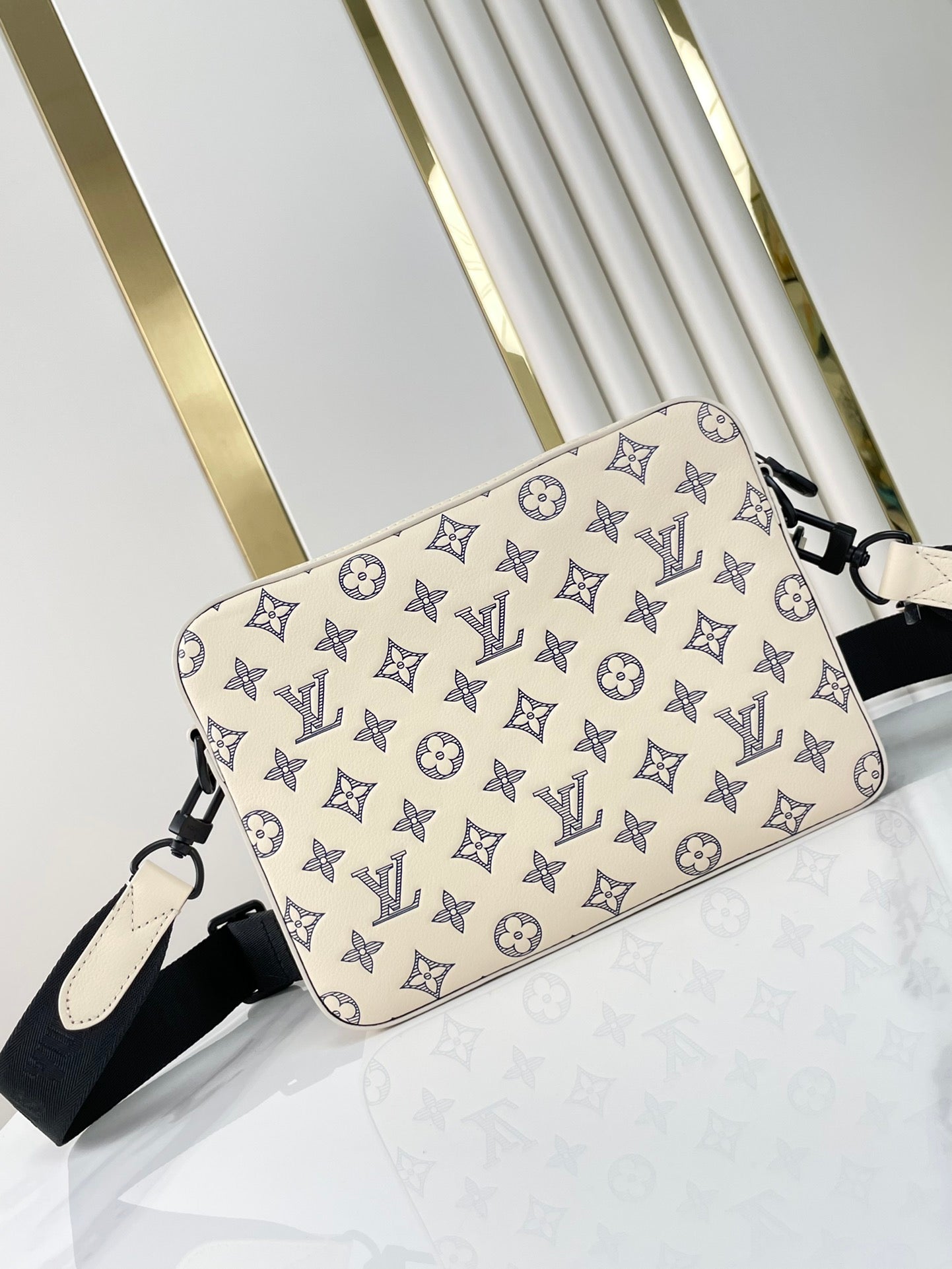 LOUIS VUITTON TRIO MESSENGER 25 IN CREAM BLUE MONOGRAM SHADOW CALFSKIN