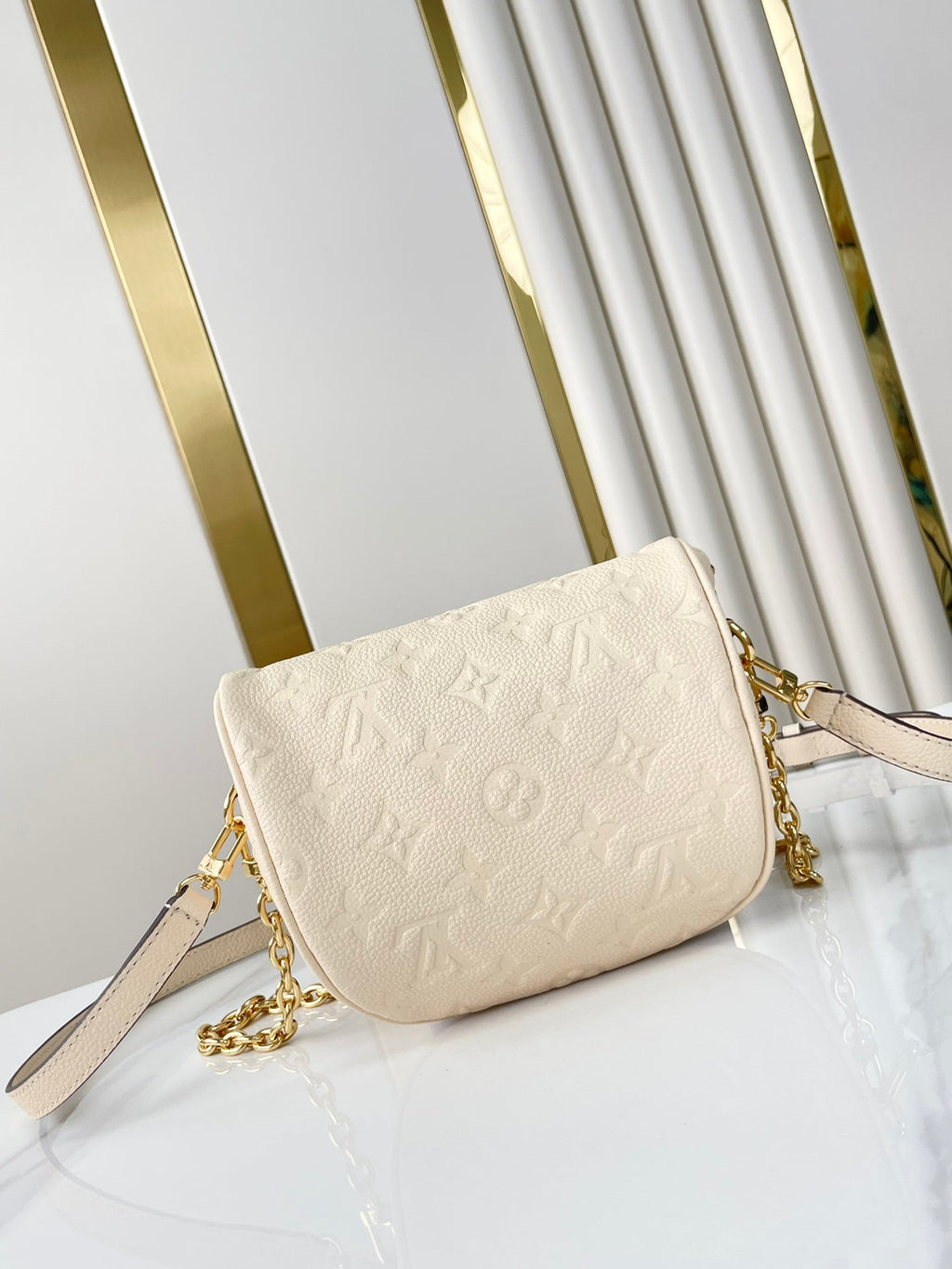 LOUIS VUITTON MINI BUMBAG 17 IN CREAM MONOGRAM EMPREINTE LEATHER GOLD HARDWARE