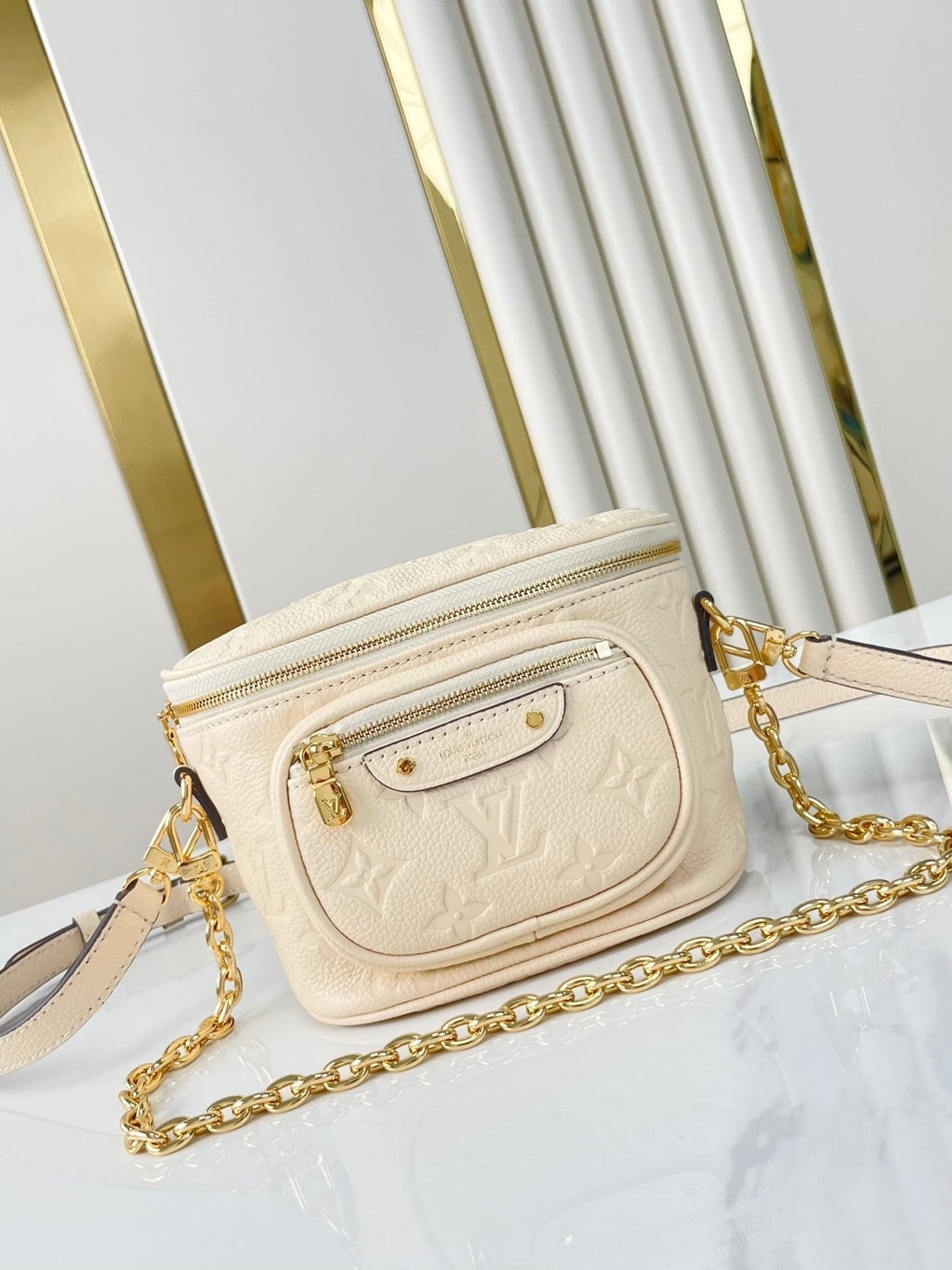 LOUIS VUITTON MINI BUMBAG 17 IN CREAM MONOGRAM EMPREINTE LEATHER GOLD HARDWARE
