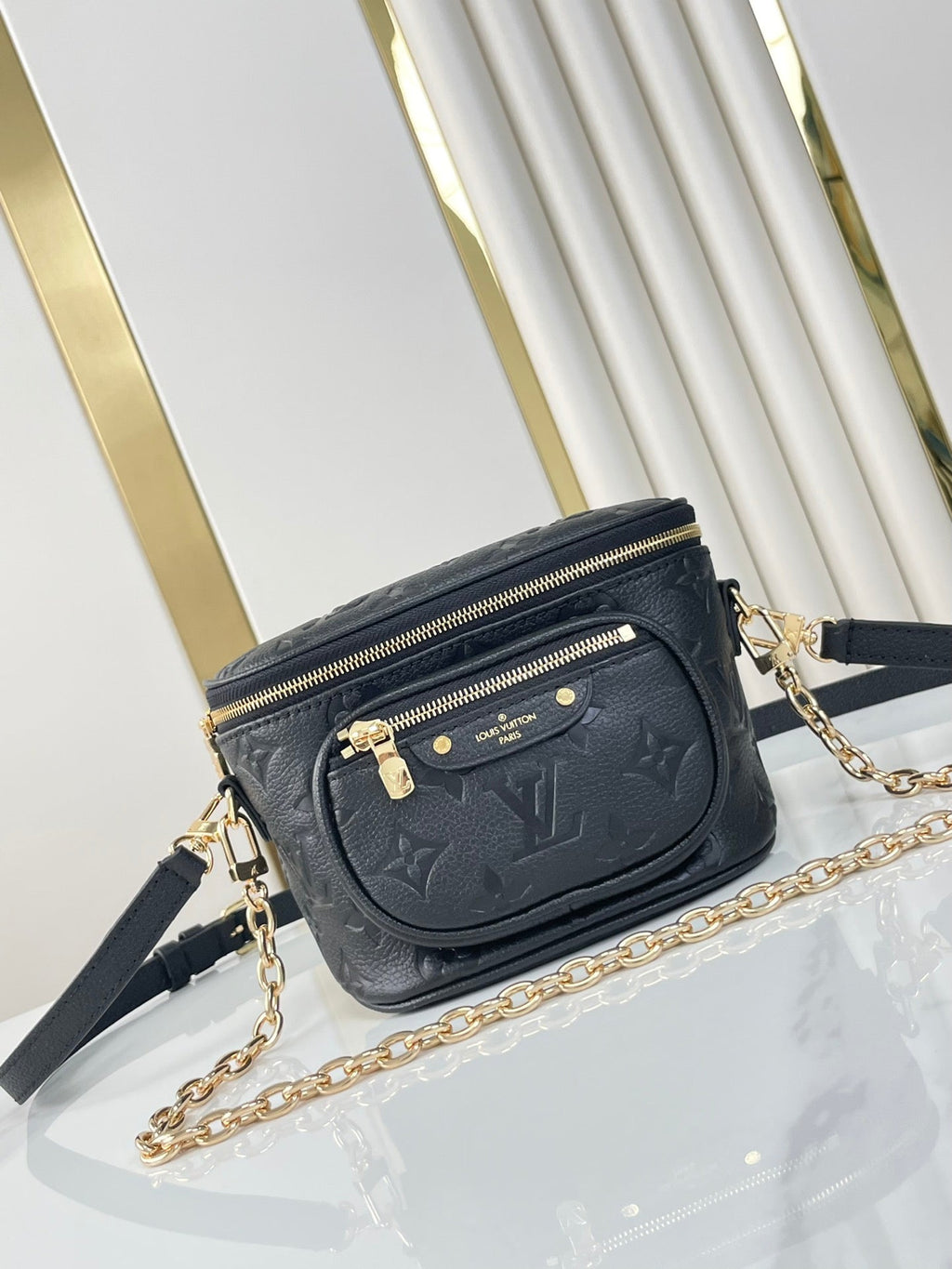 LOUIS VUITTON MINI BUMBAG 17 IN BLACK MONOGRAM EMPREINTE LEATHER GOLD HARDWARE
