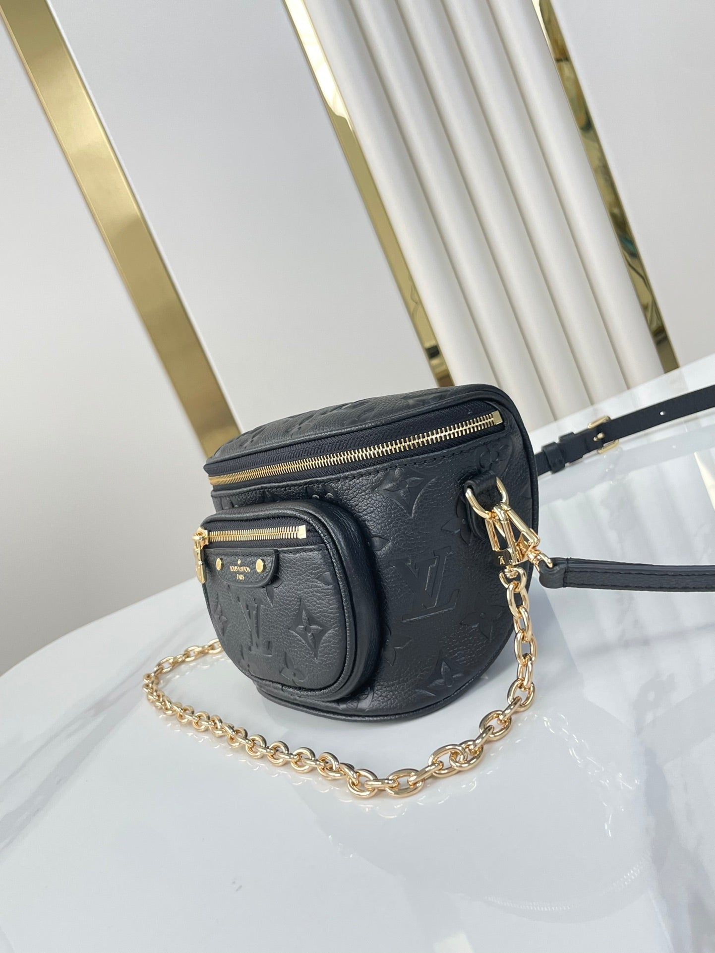 LOUIS VUITTON MINI BUMBAG 17 IN BLACK MONOGRAM EMPREINTE LEATHER GOLD HARDWARE