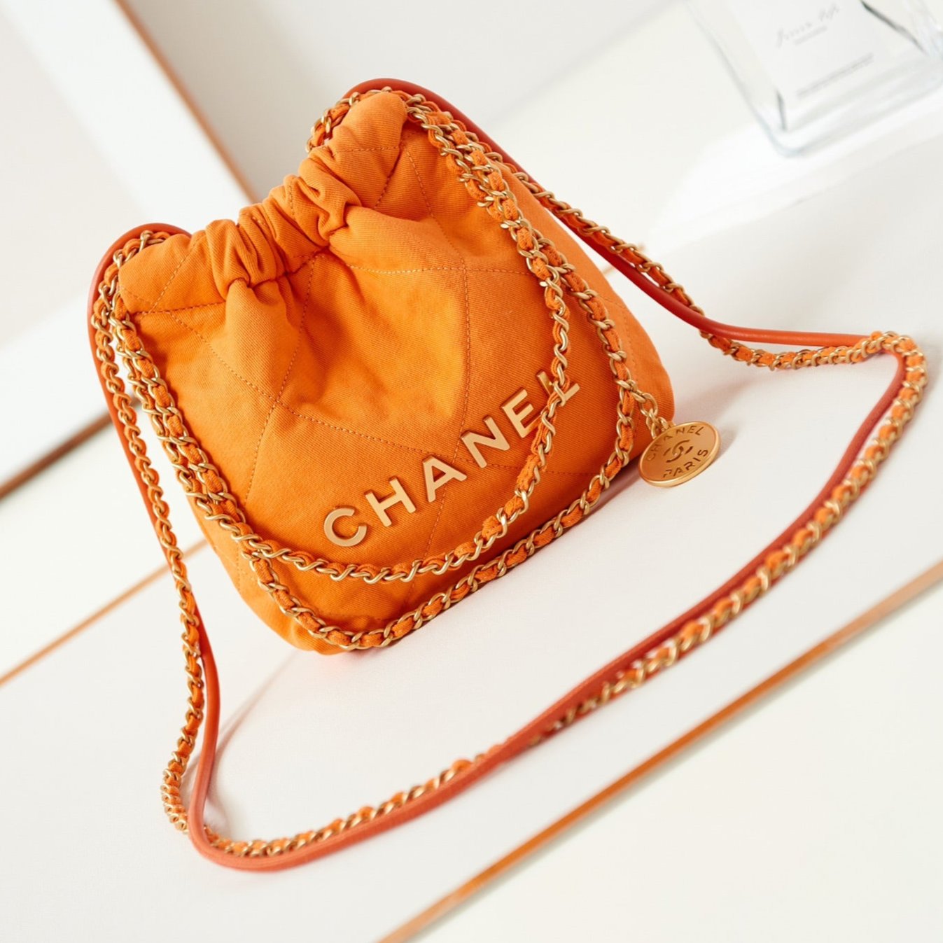CHANEL CLASSIC MINI 20 BAG IN SAFETY ORANGE CANVAS