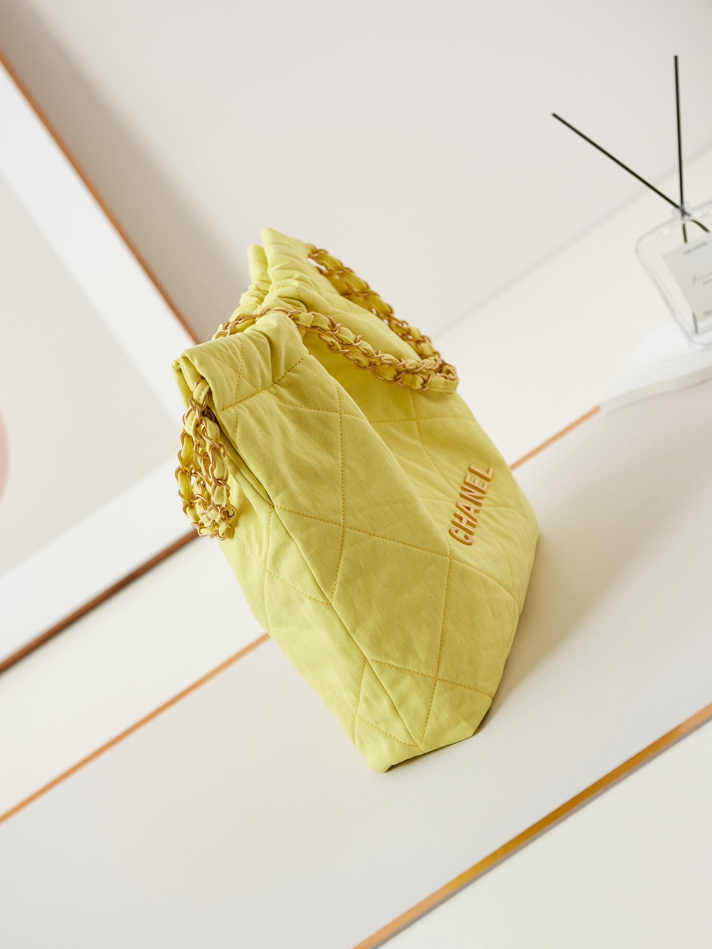 CHANEL CLASSIC MEDIUM 37 BAG IN YELLOW CORN CANVAS