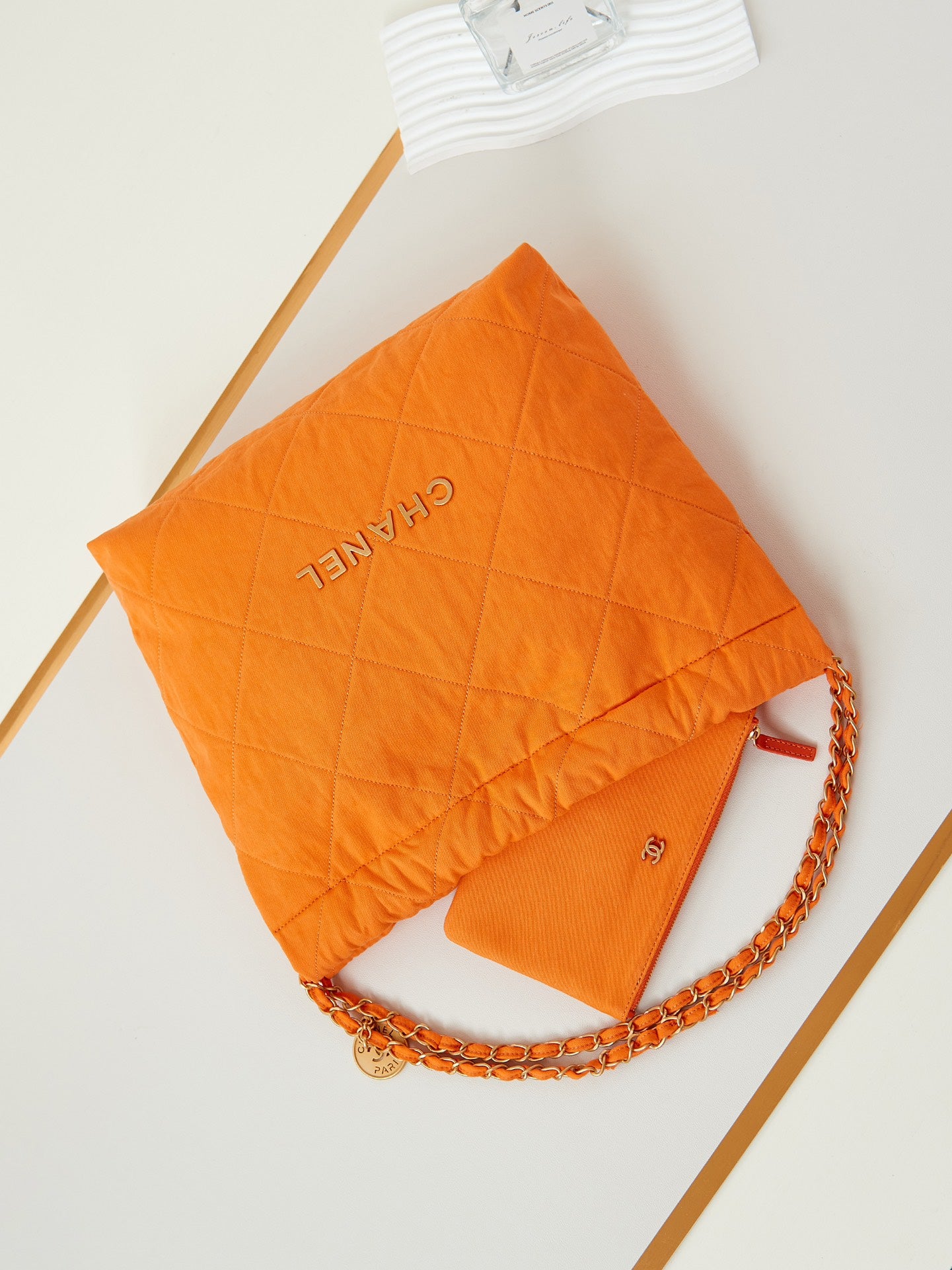 CHANEL CLASSIC MEDIUM 37 BAG IN SAFETY ORANGE CANVAS
