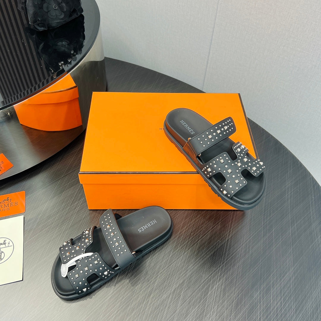 HERMES CHYPRE SANDAL BLACK CALFSKIN SPECIAL