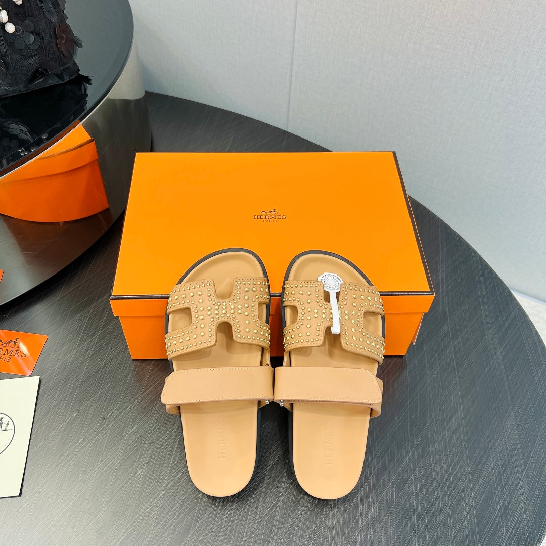 HERMES CHYPRE SANDAL LIGHT ORANGE CALFSKIN STYLIZED