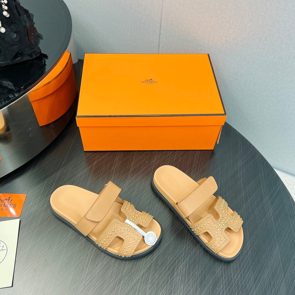 HERMES CHYPRE SANDAL LIGHT ORANGE CALFSKIN STYLIZED