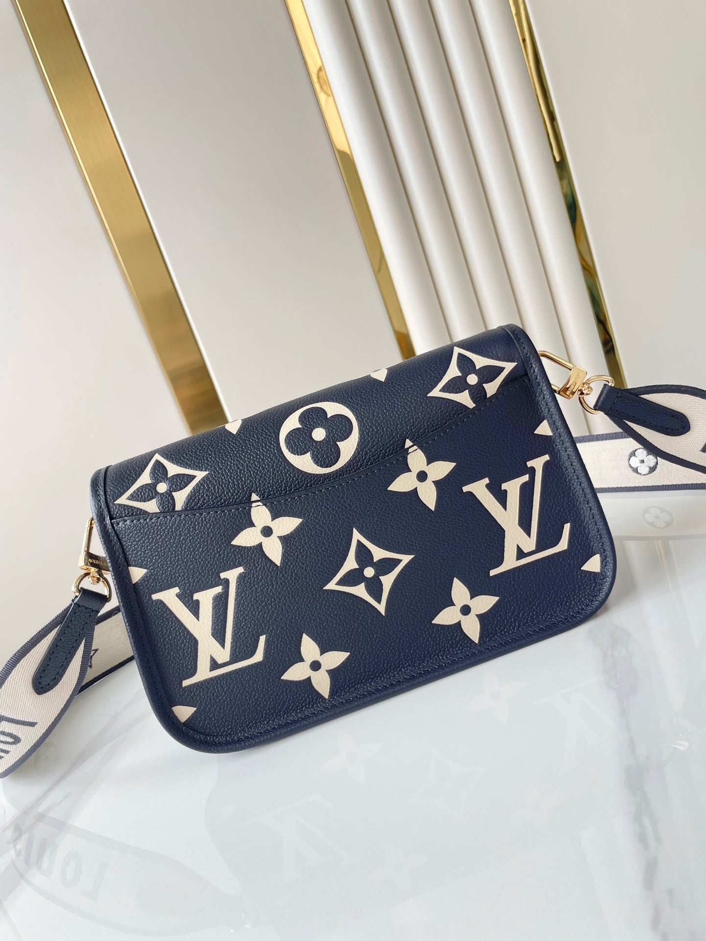 LOUIS VUITTON DIANE 23 IN DARK NAVY CREAM MONOGRAM EMPREINTE LEATHER