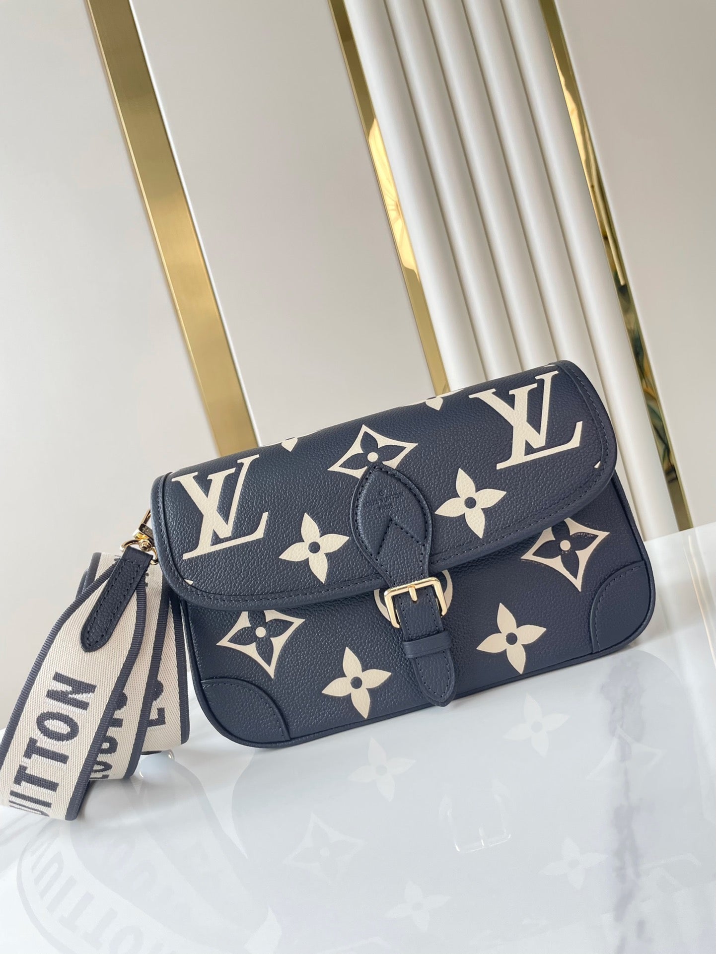 LOUIS VUITTON DIANE 23 IN DARK NAVY CREAM MONOGRAM EMPREINTE LEATHER