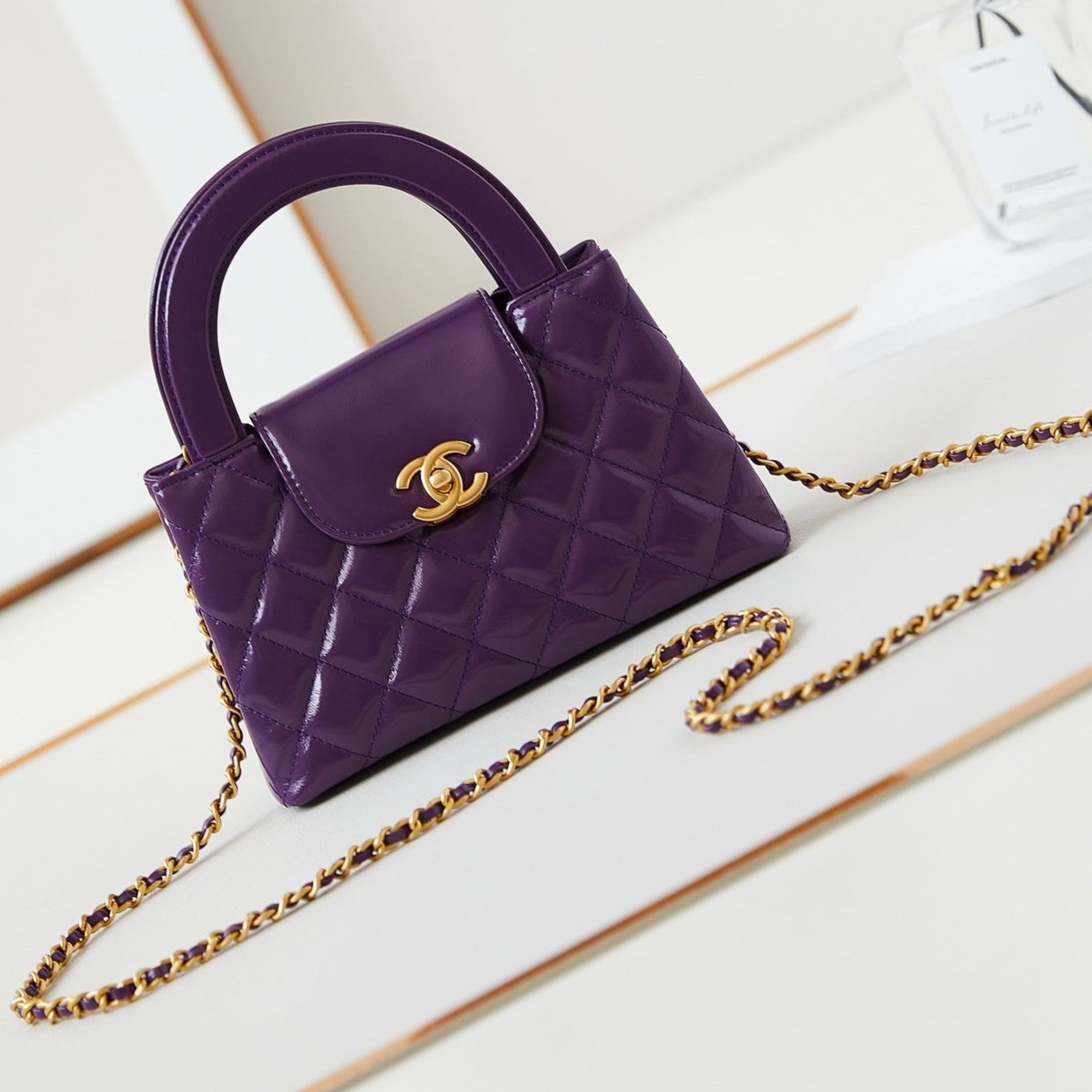 CHANEL KELLY MINI 19 SHOPPING BAG IN INDIGO PURPLE CALFSKIN