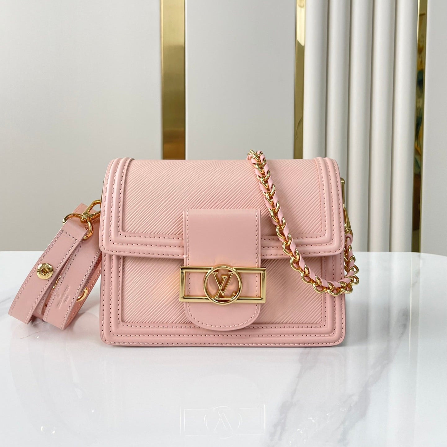 LOUIS VUITTON DAUPHINE MINI 20 IN LIGHT PINK EPI GRAINED CALFSKIN GOLD HARDWARE