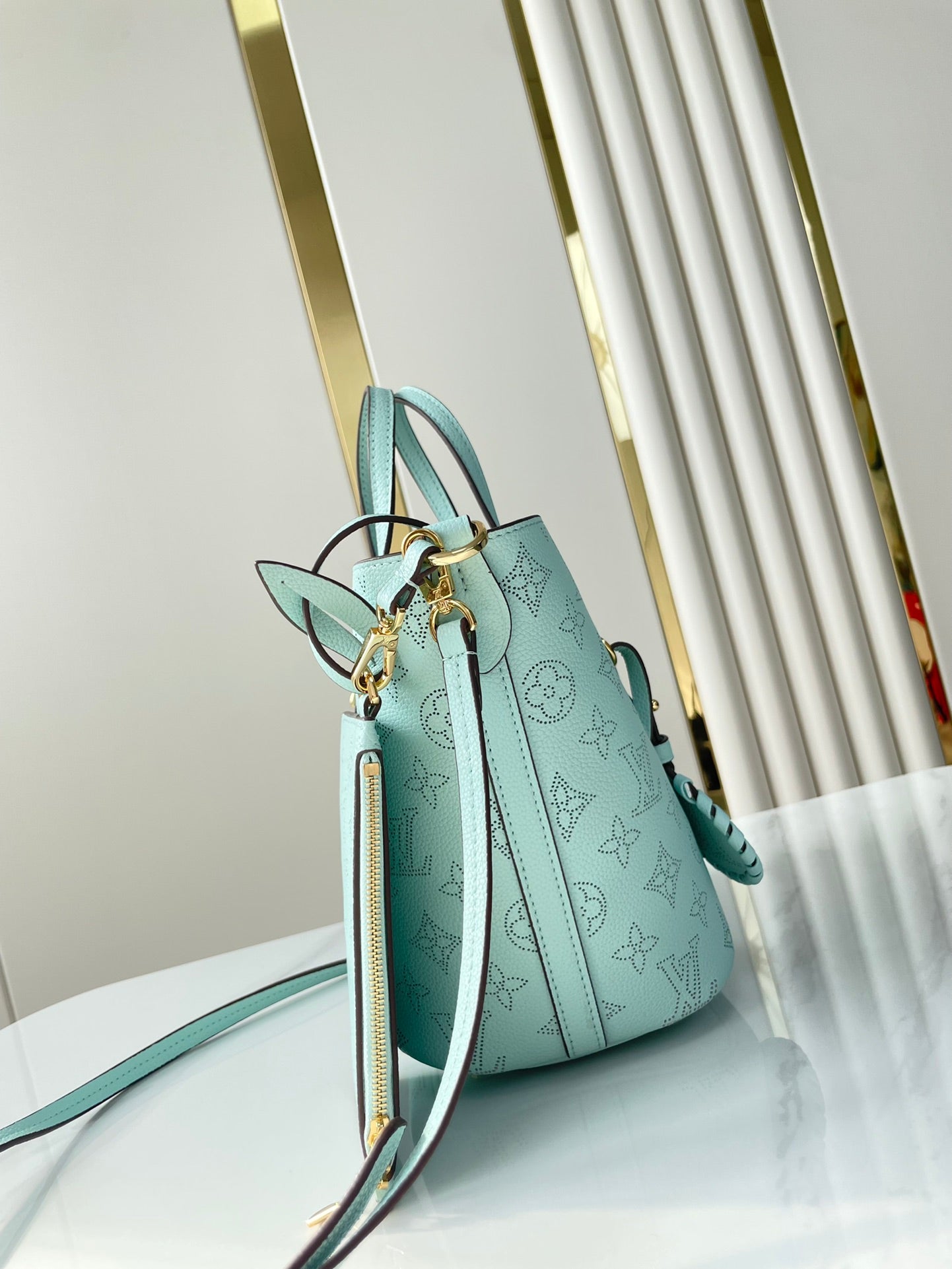 LOUIS VUITTON BLOSSOM PM 20 IN SKY BLUE MONOGRAM PERFORATED CALFSKIN
