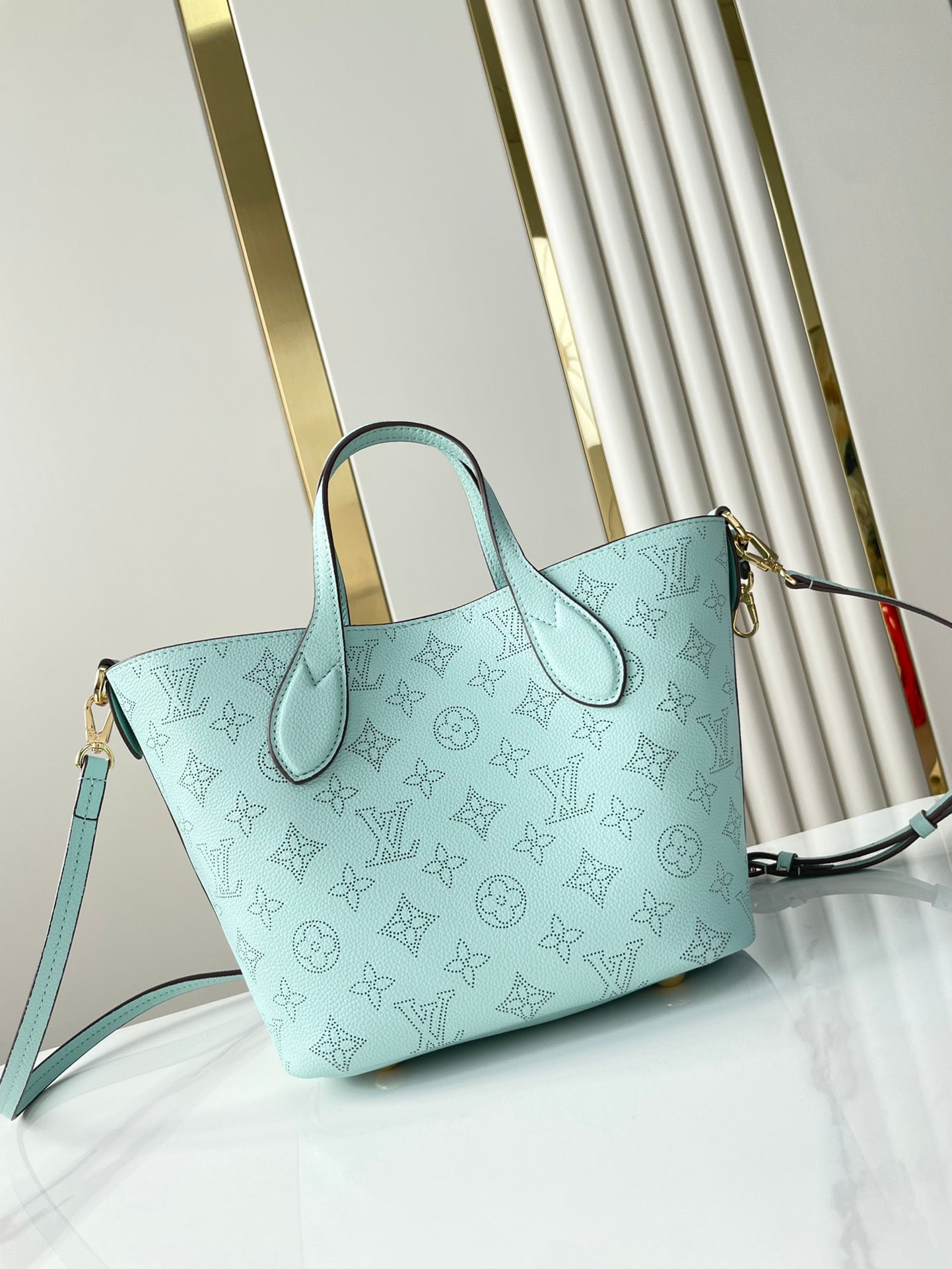 LOUIS VUITTON BLOSSOM PM 20 IN SKY BLUE MONOGRAM PERFORATED CALFSKIN