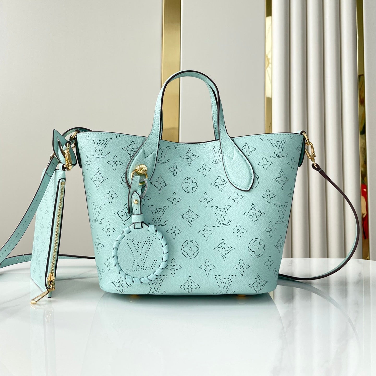 LOUIS VUITTON BLOSSOM PM 20 IN SKY BLUE MONOGRAM PERFORATED CALFSKIN