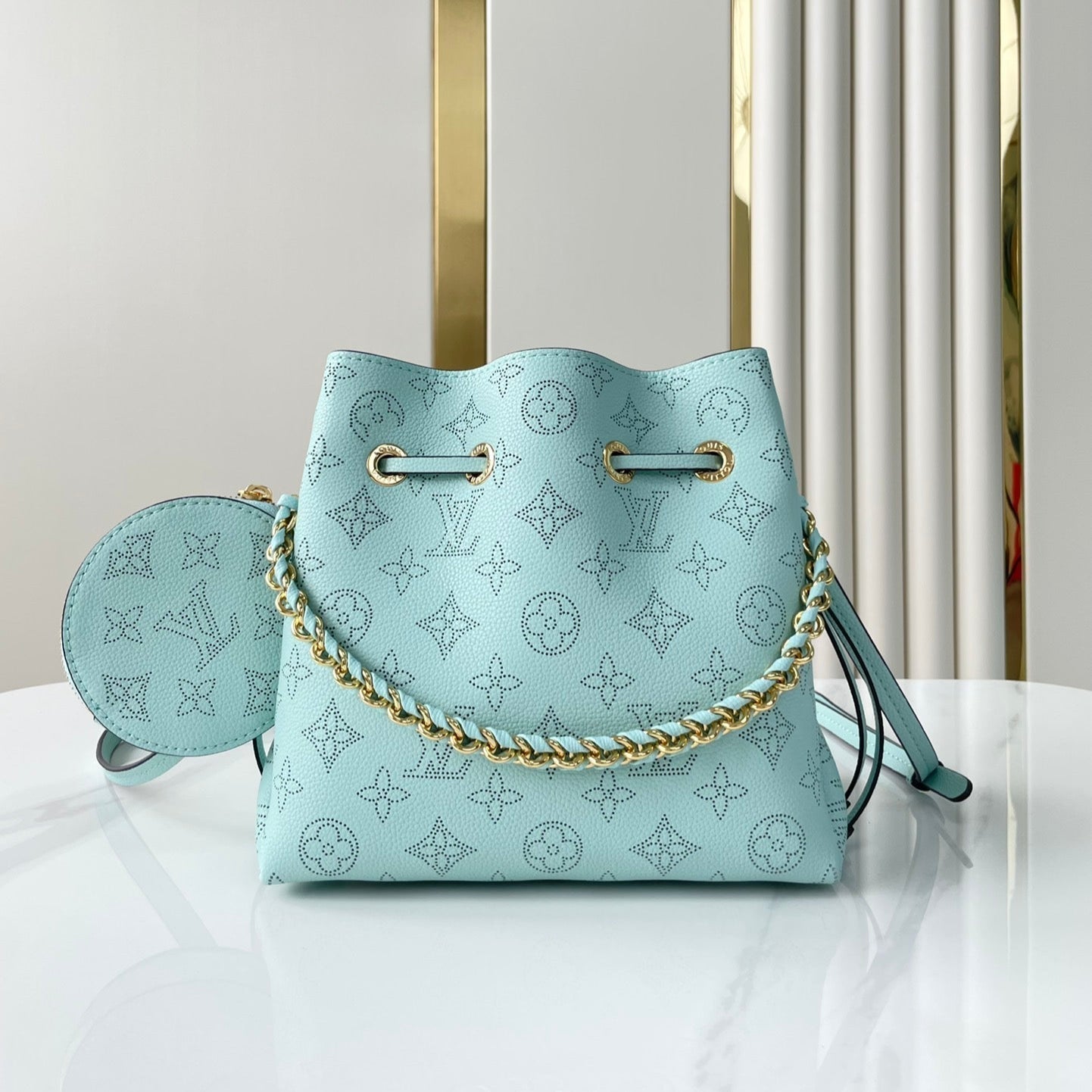 LOUIS VUITTON BELLA 22 IN SKY BLUE MONOGRAM PERFORATED CALFSKIN