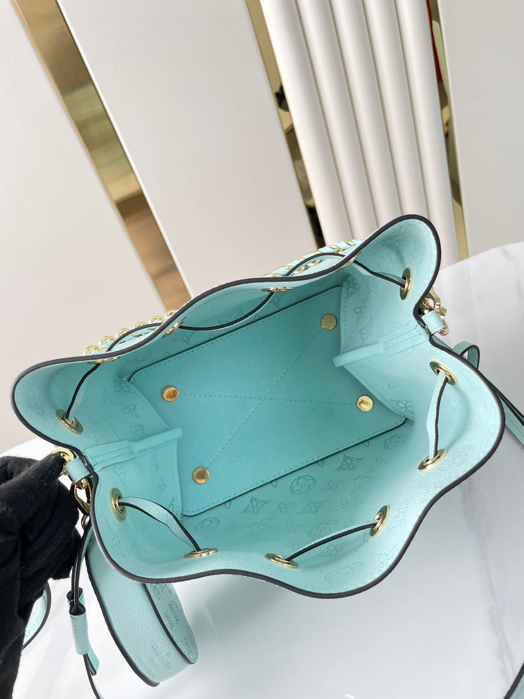 LOUIS VUITTON BELLA 22 IN SKY BLUE MONOGRAM PERFORATED CALFSKIN