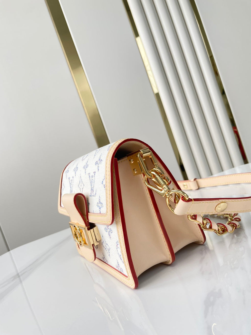 LOUIS VUITTON DAUPHINE MINI 20 IN WHITE MONOGRAM JACQUARD FABRIC GOLD HARDWARE