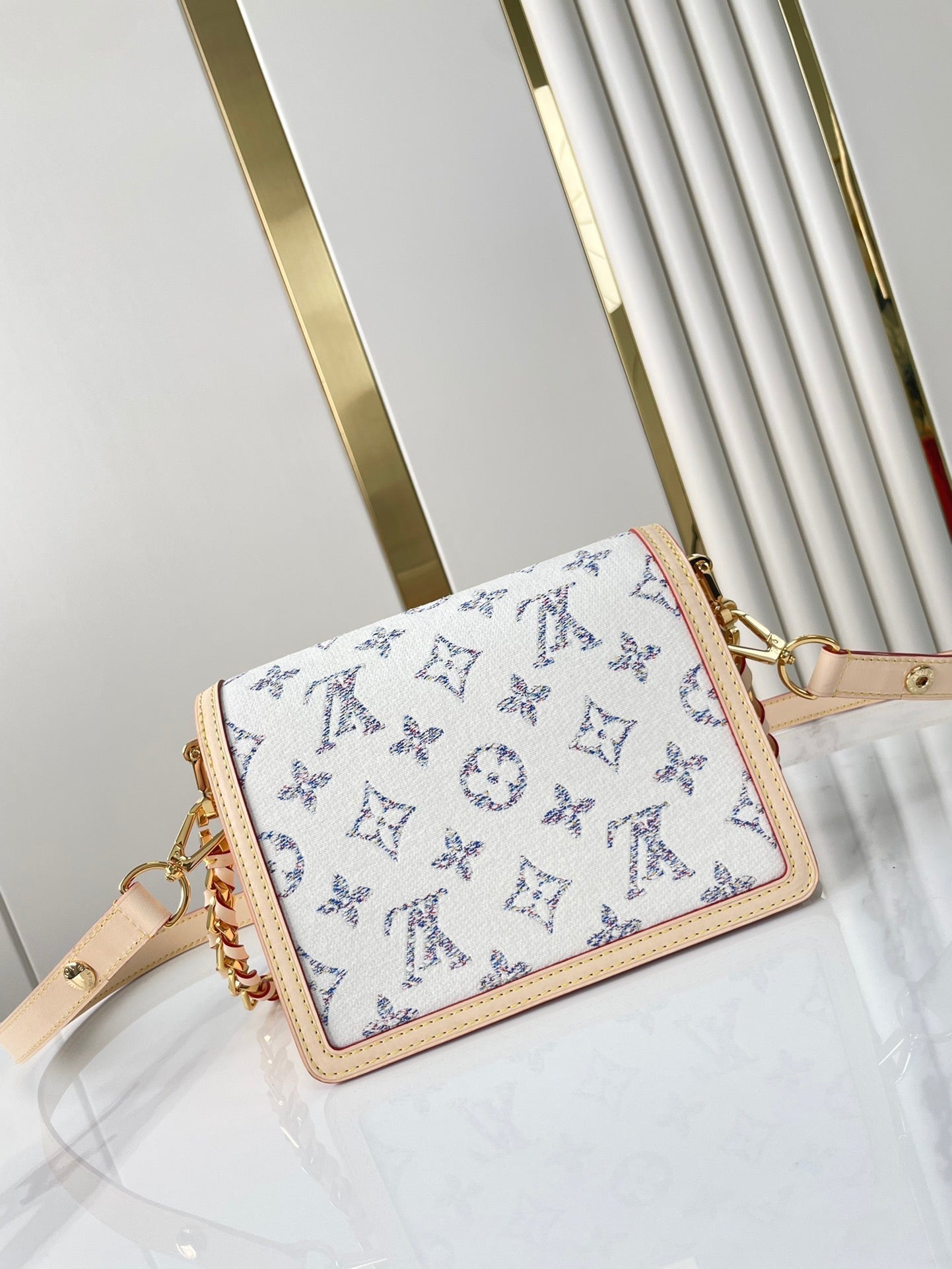 LOUIS VUITTON DAUPHINE MINI 20 IN WHITE MONOGRAM JACQUARD FABRIC GOLD HARDWARE