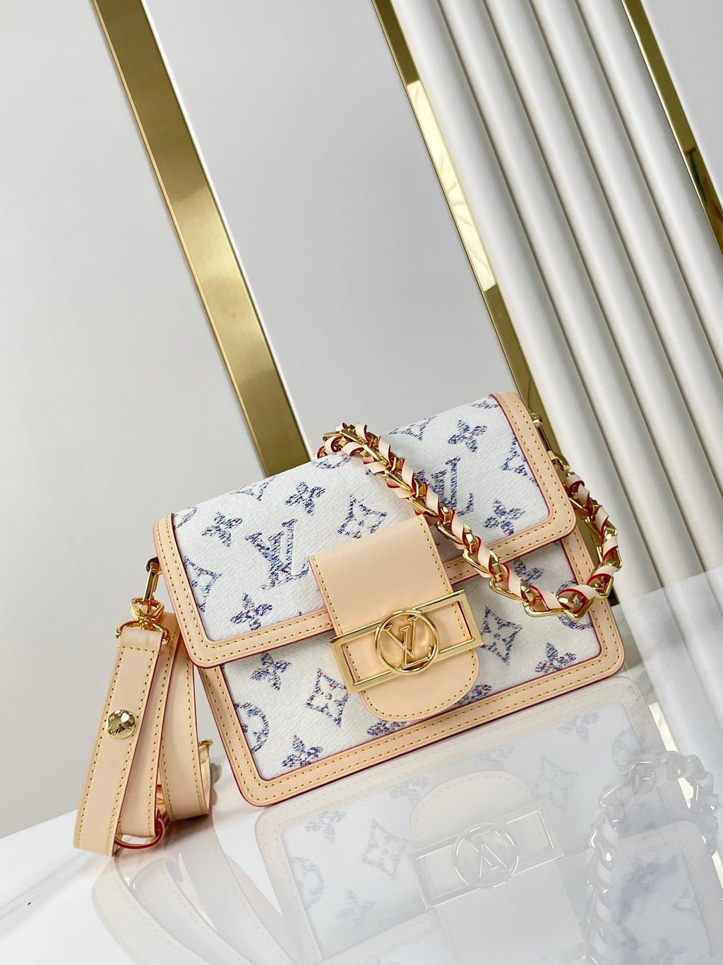 LOUIS VUITTON DAUPHINE MINI 20 IN WHITE MONOGRAM JACQUARD FABRIC GOLD HARDWARE