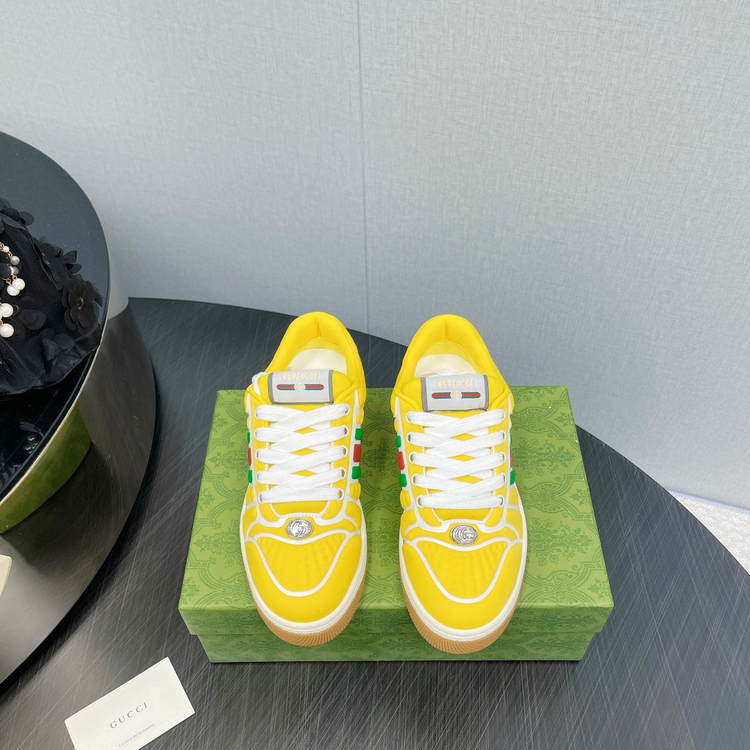 GUCCI Screener With Web Neoprene Low Top Sneakers Yellow