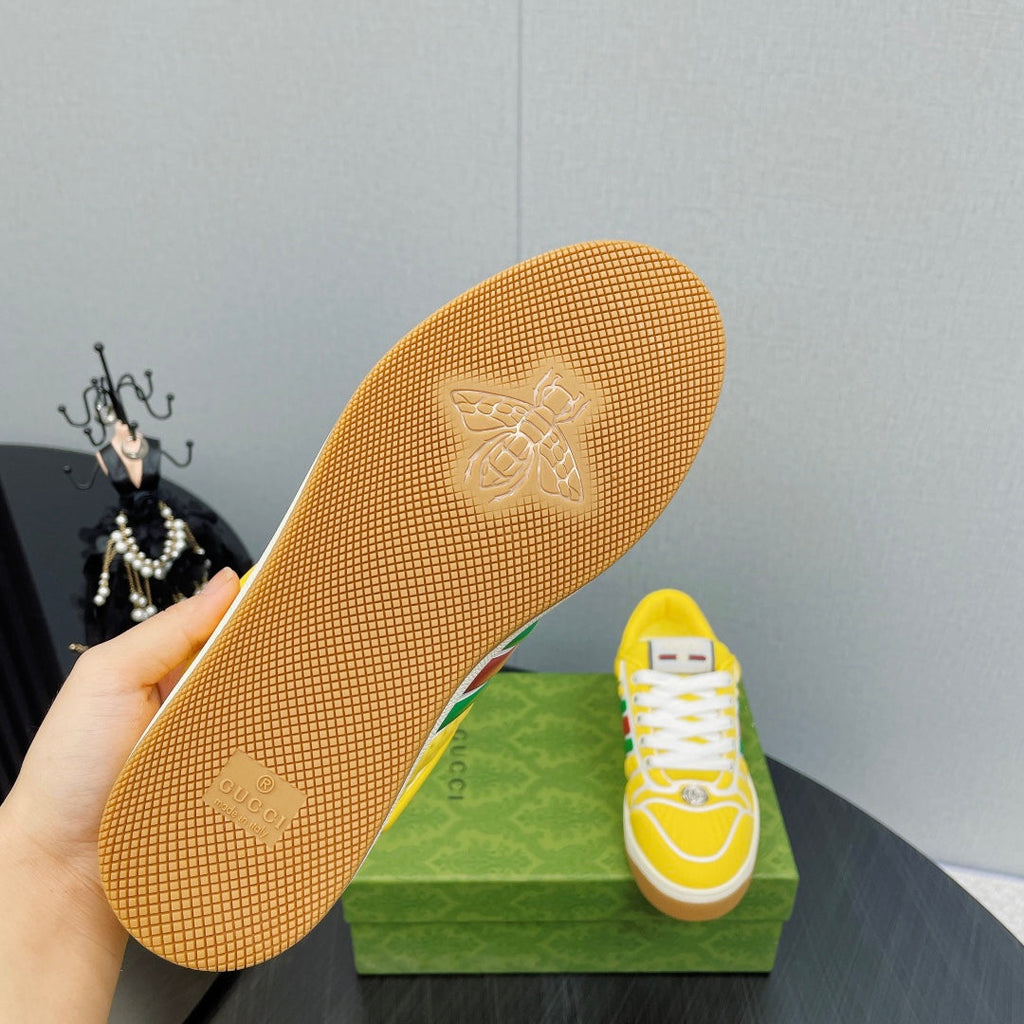 GUCCI Screener With Web Neoprene Low Top Sneakers Yellow