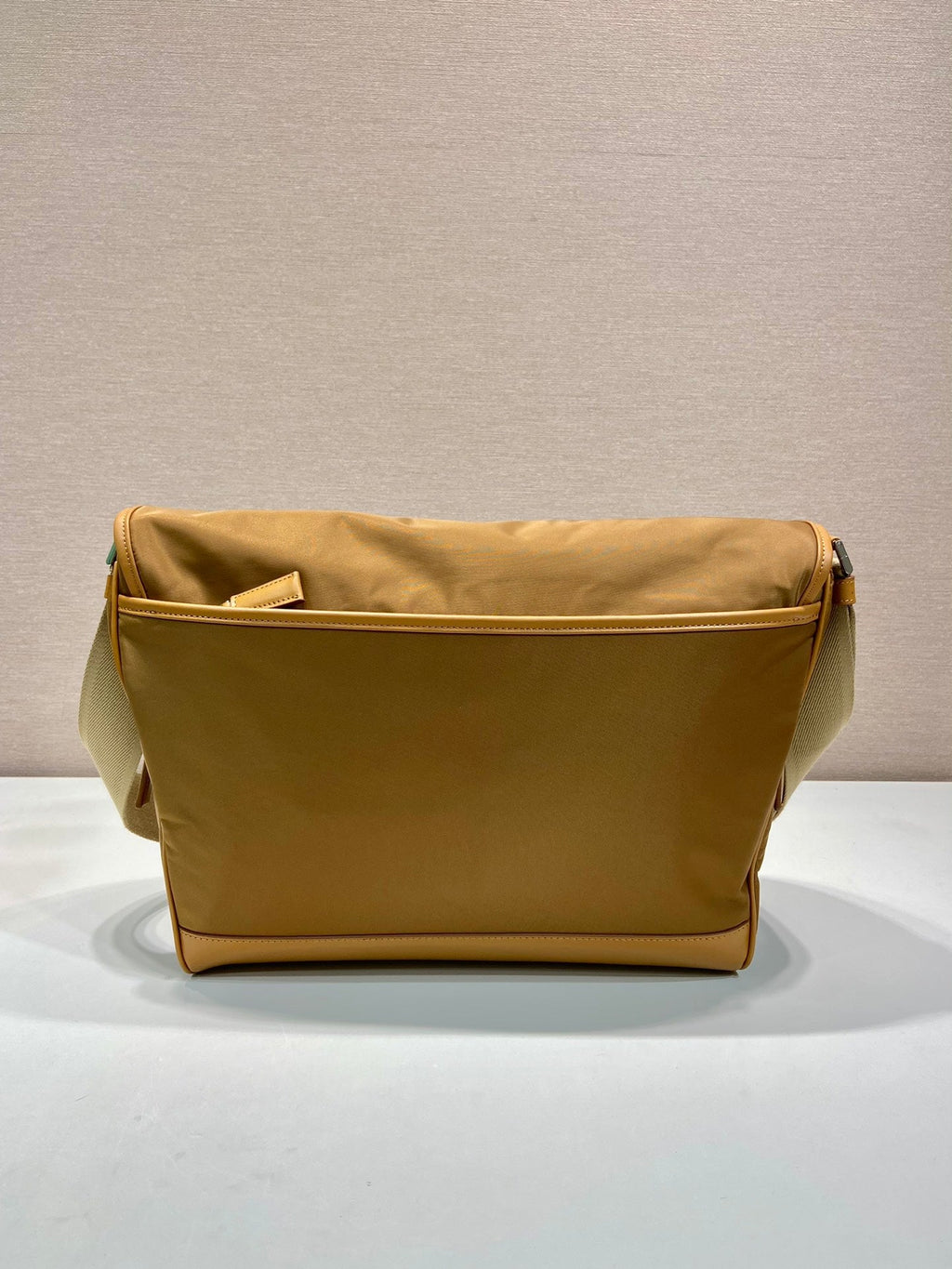 PRADA LARGE FLAP BAG 30 IN CIDER BROWN RE-NYLON AND CALFSKIN TRIM