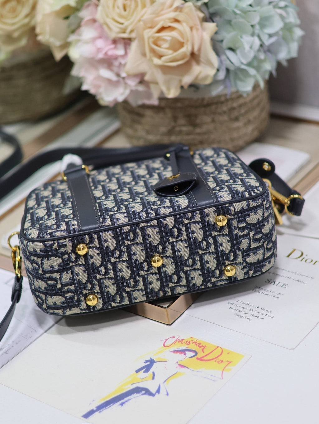 DIOR SMALL 25 D-VIBE BOWLING BAG IN BLUE MONOGRAM OBLIQUE JACQUARD