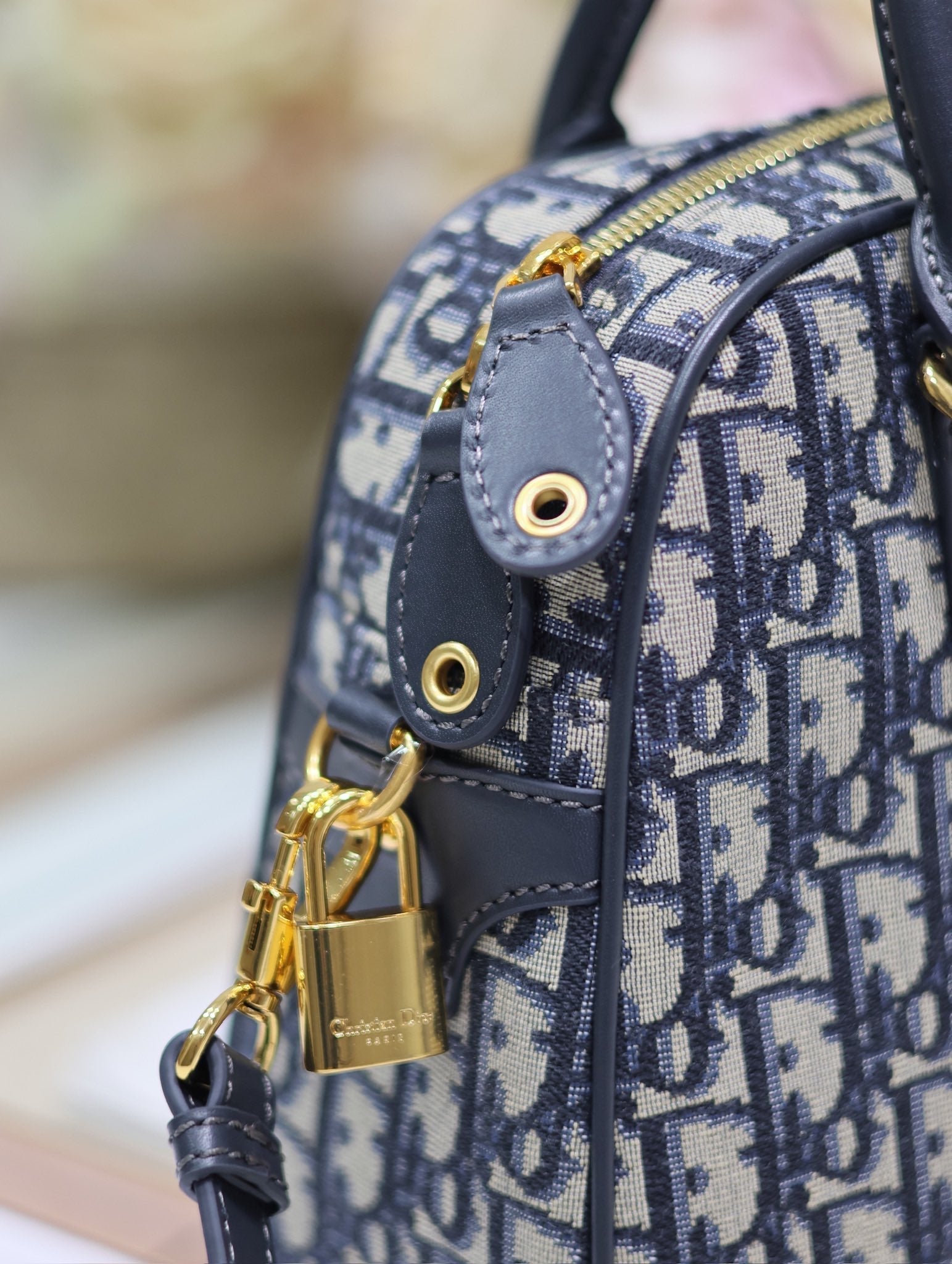 DIOR MEDIUM 31 D-VIBE BOWLING BAG IN BLUE MONOGRAM OBLIQUE JACQUARD