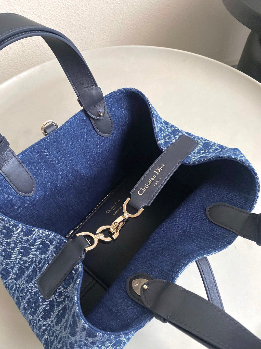 DIOR MEDIUM TOUJOURS 28 BLUE DENIM OBLIQUE JACQUARD
