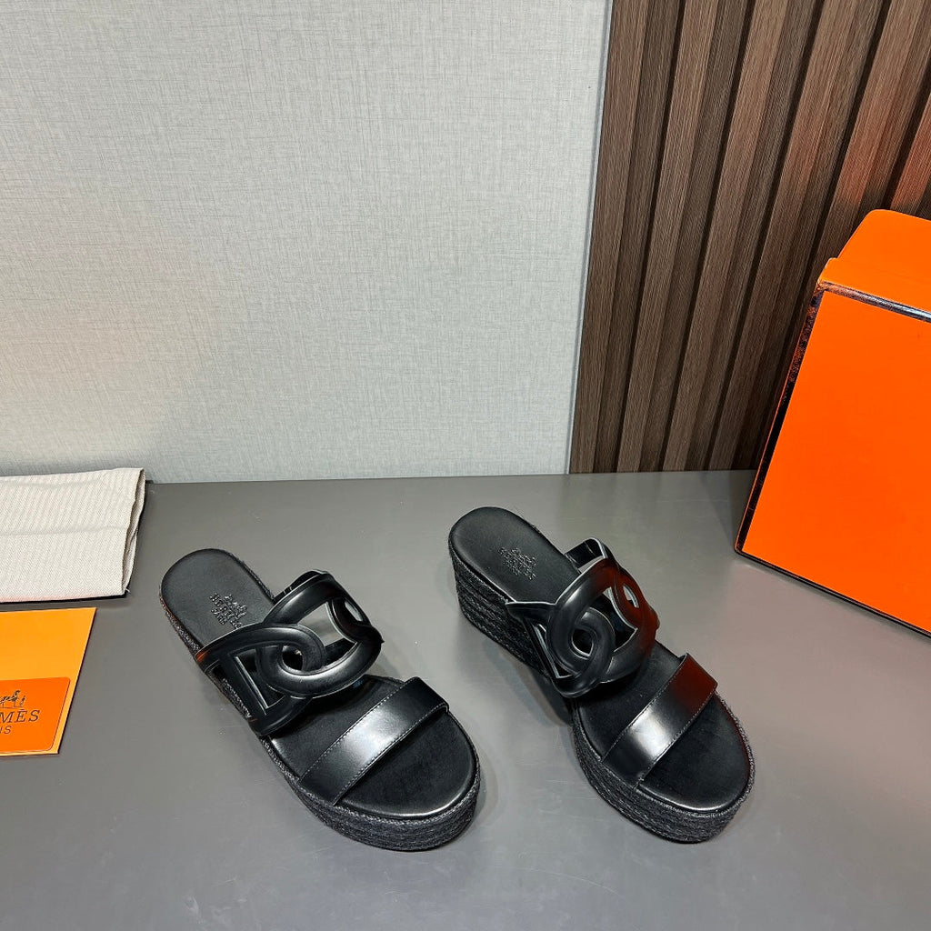 HERMES ITHEA 80 ESPADRILLE BLACK CALFSKIN